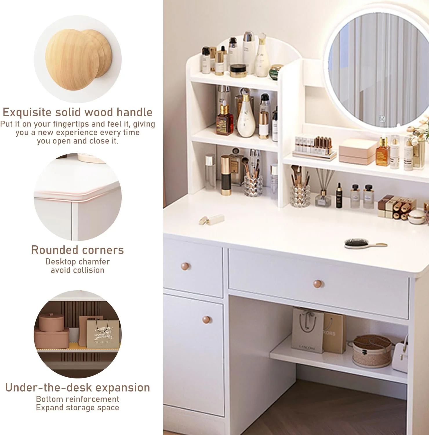 میز آرایش TOYBY، میز آرایش با کشو، میز توالت با آینه و چراغ های LED، میز آرایش چند منظوره برای اتاق خواب (سفید) میز آرایش TOYBY، میز آرایش با کشو، میز توالت با آینه و چراغ های LED، میز آرایش چند منظوره برای اتاق خواب (سفید)