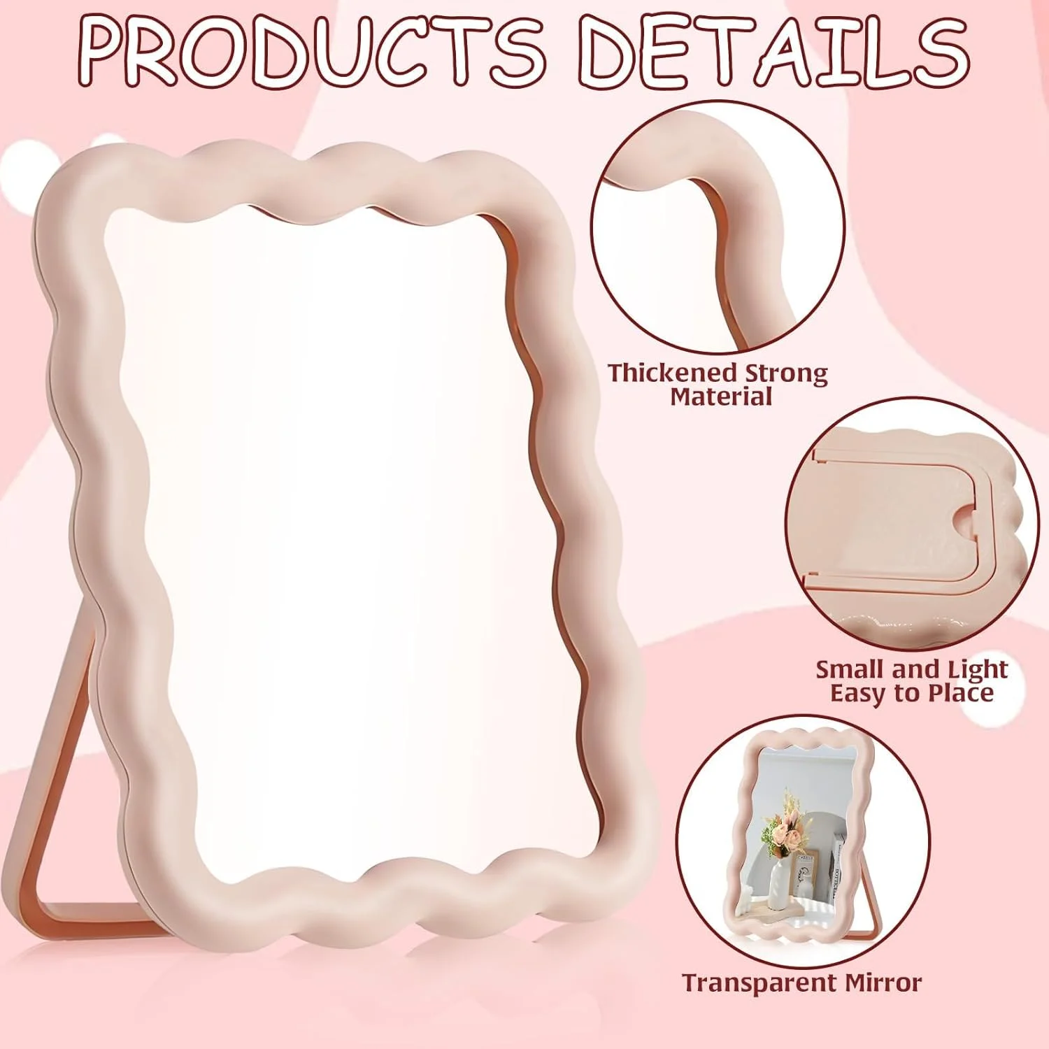 آینه آرایشی رومیزی تزووق طرح موجی، لوازم جانبی میز صورتی آینه تاشو قابل حمل برای میز، آینه مسافرتی برای زنان، قابل آویزان کردن و ایستاده (صورتی) آینه آرایشی رومیزی تزووق طرح موجی، لوازم جانبی میز صورتی آینه تاشو قابل حمل برای میز، آینه مسافرتی برای زنان، قابل آویزان کردن و ایستاده (صورتی)