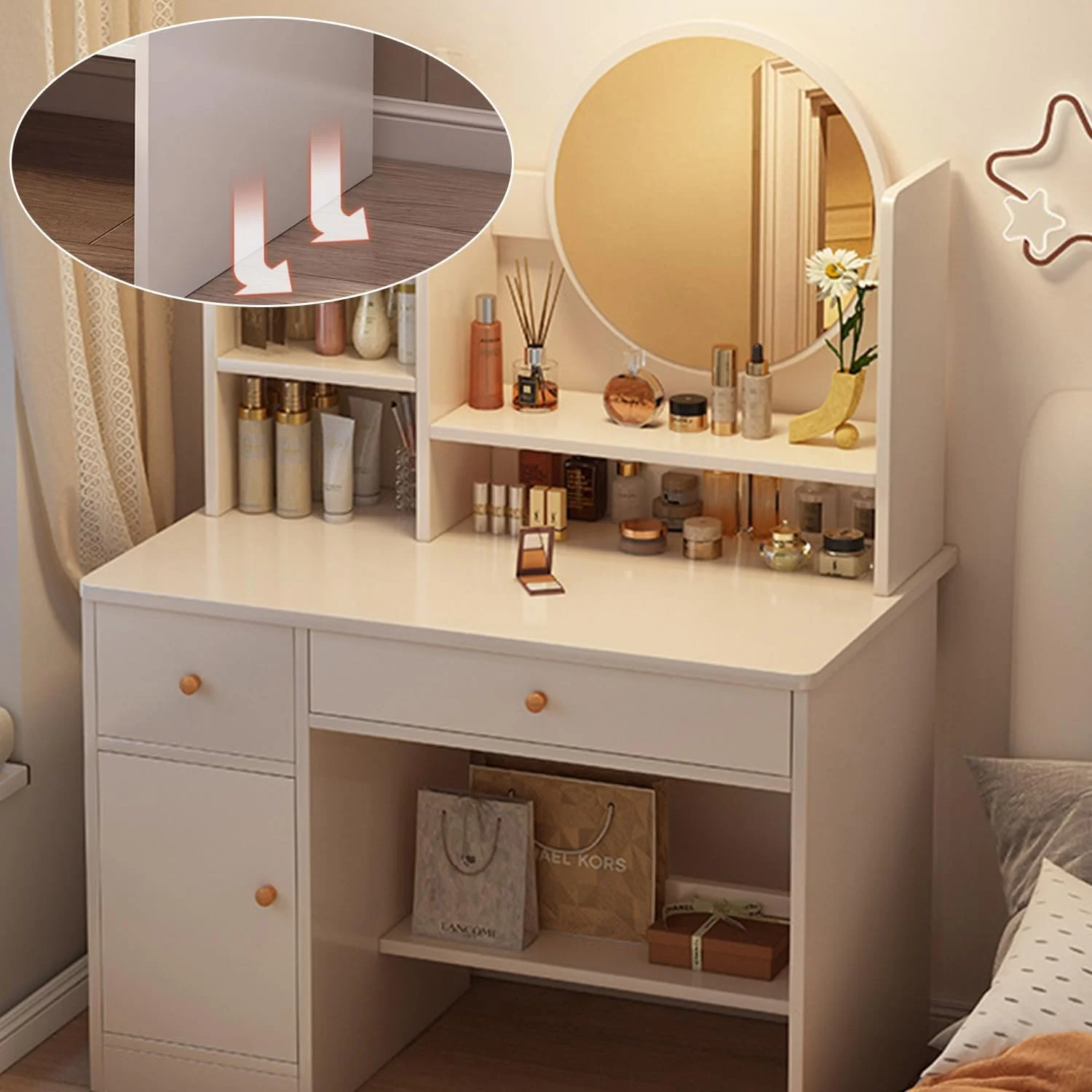 میز آرایش TOYBY، میز آرایش با کشو، میز توالت با آینه و چراغ های LED، میز آرایش چند منظوره برای اتاق خواب (سفید) میز آرایش TOYBY، میز آرایش با کشو، میز توالت با آینه و چراغ های LED، میز آرایش چند منظوره برای اتاق خواب (سفید)