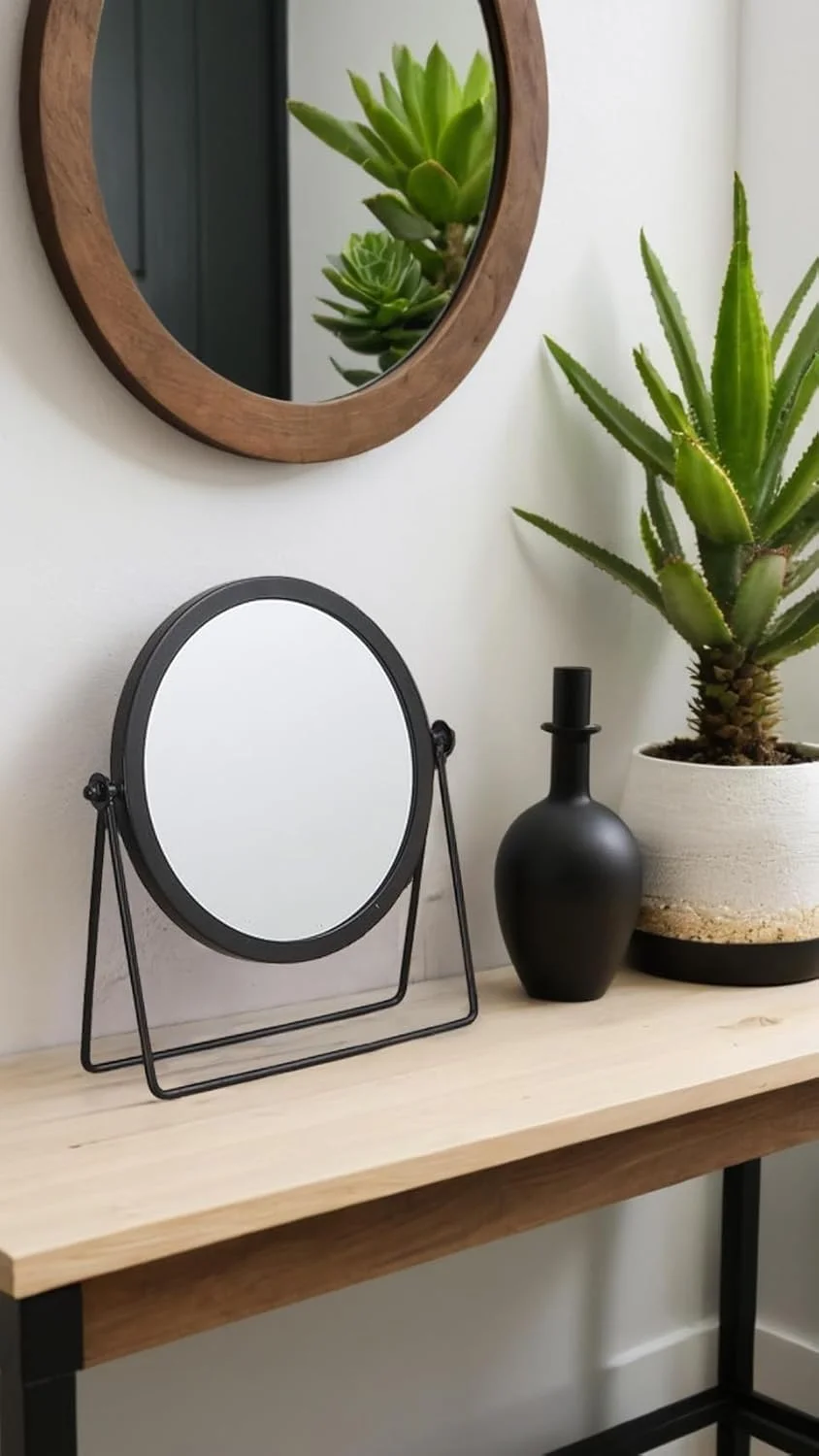 آینه آرایشی فلزی طرح قدیمی Sweet Seven - آینه رومیزی گرد یک طرفه برای میز آرایش، میز توالت و میز کار - 16.5 سانتی متر، مشکی آینه آرایشی فلزی طرح قدیمی Sweet Seven - آینه رومیزی گرد یک طرفه برای میز آرایش، میز توالت و میز کار - 16.5 سانتی متر، مشکی