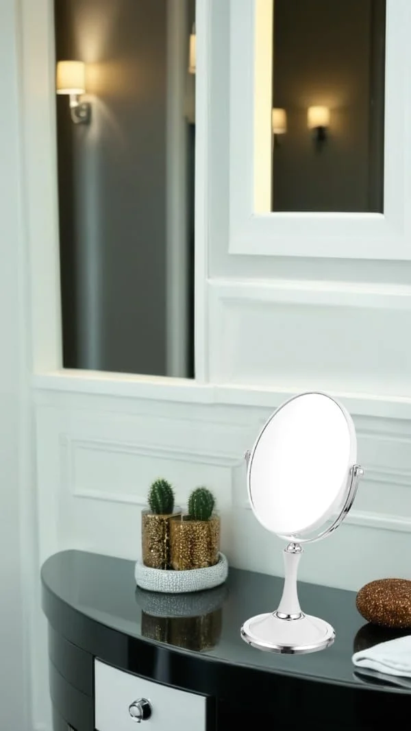 آینه رومیزی وینتیج Sweet Seven با پایه - آینه رومیزی دو طرفه چرخان با بزرگنمایی 1X/3X - سبک نقره ای با ارتفاع 33 سانتی متر، آینه آرایشی رومیزی (بیضی) آینه رومیزی وینتیج Sweet Seven با پایه - آینه رومیزی دو طرفه چرخان با بزرگنمایی 1X/3X - سبک نقره ای با ارتفاع 33 سانتی متر، آینه آرایشی رومیزی (بیضی)