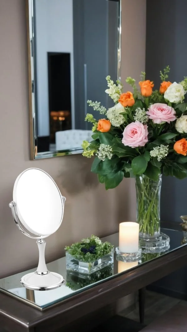 آینه رومیزی وینتیج Sweet Seven با پایه - آینه رومیزی دو طرفه چرخان با بزرگنمایی 1X/3X - سبک نقره ای با ارتفاع 33 سانتی متر، آینه آرایشی رومیزی (بیضی) آینه رومیزی وینتیج Sweet Seven با پایه - آینه رومیزی دو طرفه چرخان با بزرگنمایی 1X/3X - سبک نقره ای با ارتفاع 33 سانتی متر، آینه آرایشی رومیزی (بیضی)