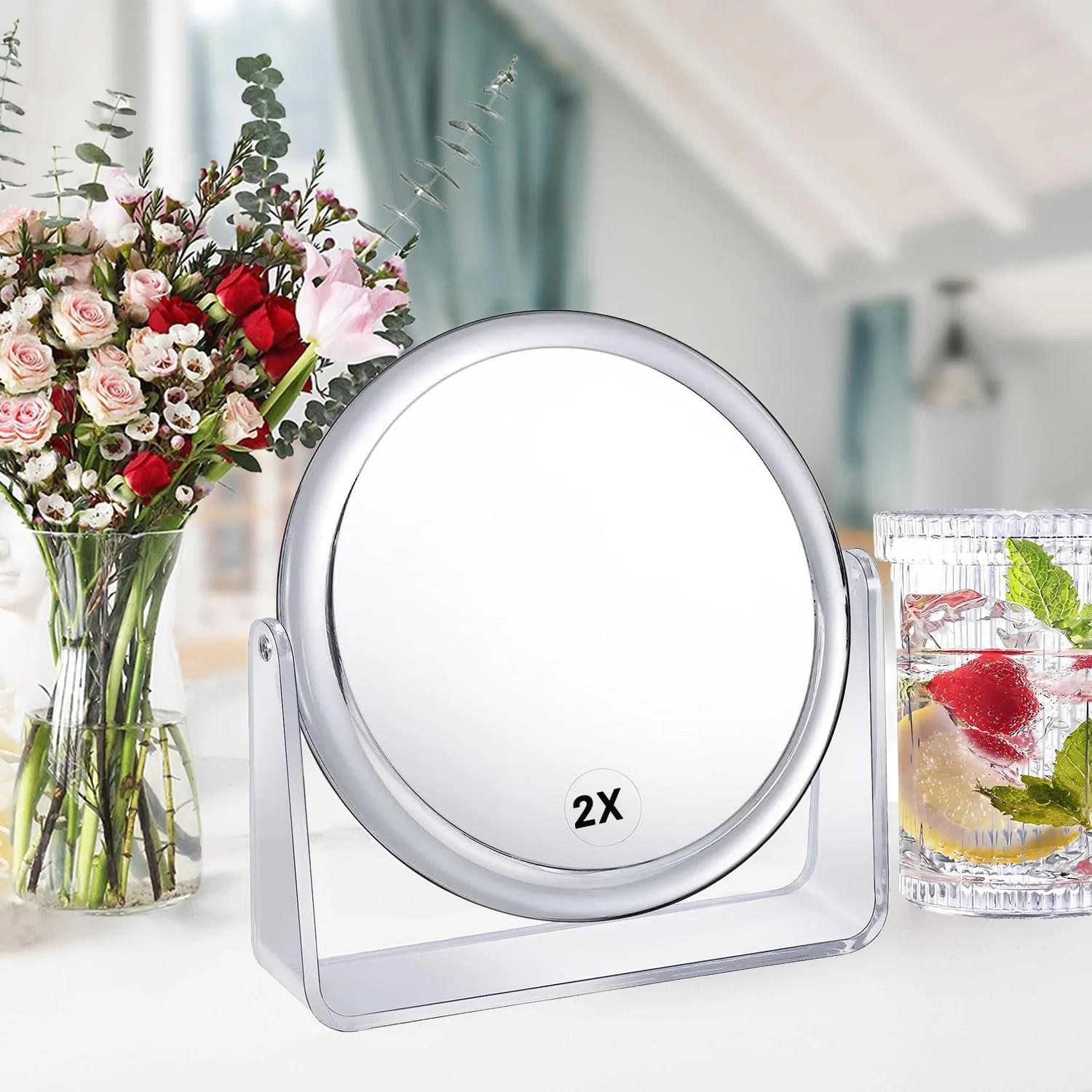 آینه آرایشی بزرگنمایی SPNOR، آینه دو طرفه اصلاح صورت مناسب حمام، چرخش 360 درجه، مناسب میز آرایش، آینه دایره ای برای حالت دادن به مو، زیبایی یا برداشتن ابرو آینه آرایشی بزرگنمایی SPNOR، آینه دو طرفه اصلاح صورت مناسب حمام، چرخش 360 درجه، مناسب میز آرایش، آینه دایره ای برای حالت دادن به مو، زیبایی یا برداشتن ابرو