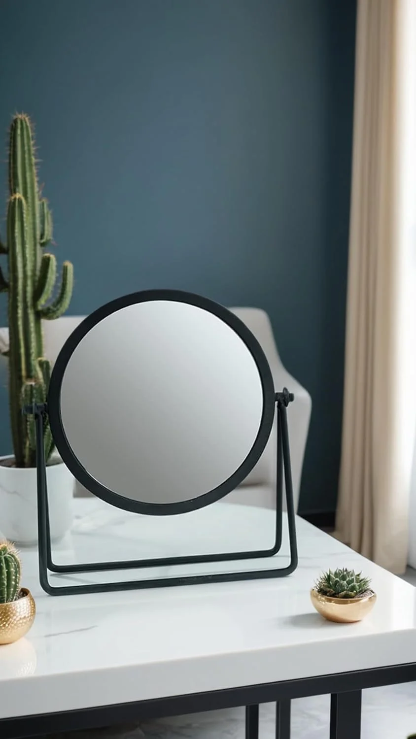 آینه آرایشی فلزی طرح قدیمی Sweet Seven - آینه رومیزی گرد یک طرفه برای میز آرایش، میز توالت و میز کار - 16.5 سانتی متر، مشکی آینه آرایشی فلزی طرح قدیمی Sweet Seven - آینه رومیزی گرد یک طرفه برای میز آرایش، میز توالت و میز کار - 16.5 سانتی متر، مشکی