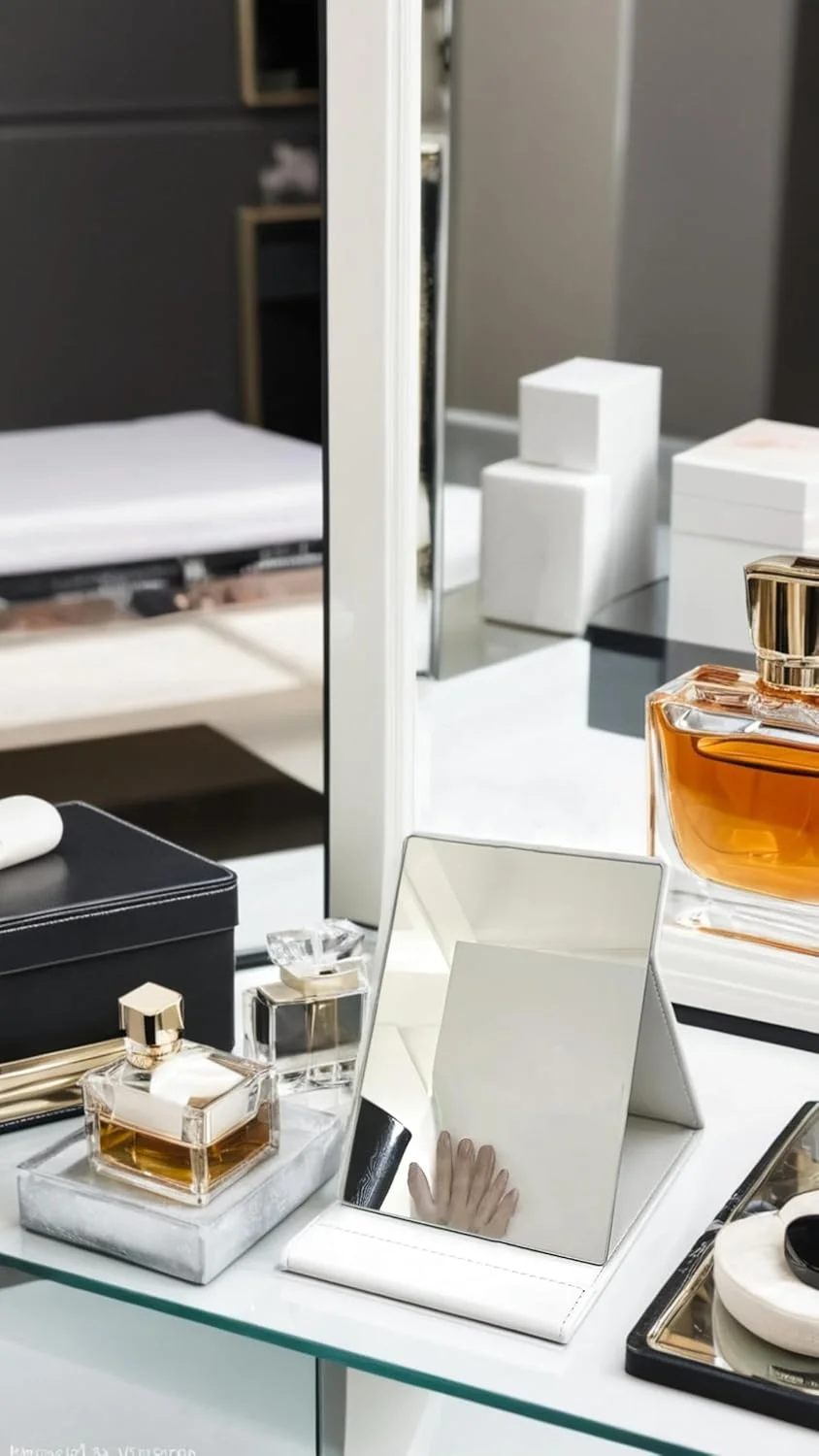 آینه تاشو قابل حمل Sweet seven - آینه آرایشی فشرده Super HD با چرم PU سفید - آینه های رومیزی تاشو آینه تاشو قابل حمل Sweet seven - آینه آرایشی فشرده Super HD با چرم PU سفید - آینه های رومیزی تاشو