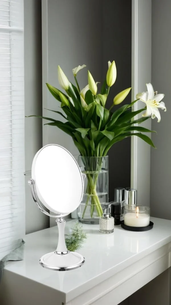 آینه رومیزی وینتیج Sweet Seven با پایه - آینه رومیزی دو طرفه چرخان با بزرگنمایی 1X/3X - سبک نقره ای با ارتفاع 33 سانتی متر، آینه آرایشی رومیزی (بیضی) آینه رومیزی وینتیج Sweet Seven با پایه - آینه رومیزی دو طرفه چرخان با بزرگنمایی 1X/3X - سبک نقره ای با ارتفاع 33 سانتی متر، آینه آرایشی رومیزی (بیضی)