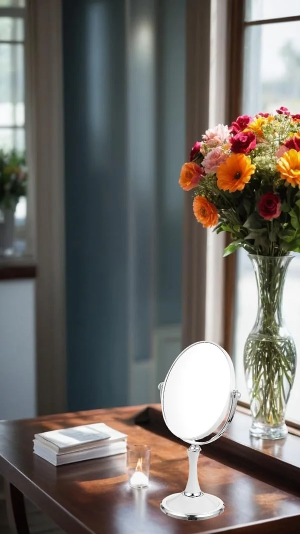آینه رومیزی وینتیج Sweet Seven با پایه - آینه رومیزی دو طرفه چرخان با بزرگنمایی 1X/3X - سبک نقره ای با ارتفاع 33 سانتی متر، آینه آرایشی رومیزی (بیضی) آینه رومیزی وینتیج Sweet Seven با پایه - آینه رومیزی دو طرفه چرخان با بزرگنمایی 1X/3X - سبک نقره ای با ارتفاع 33 سانتی متر، آینه آرایشی رومیزی (بیضی)