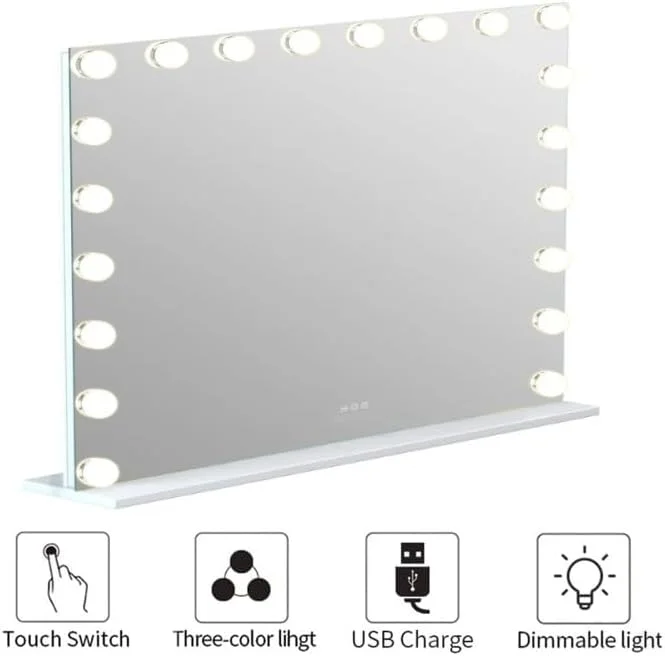 آینه آرایشی ST با نور، 20 لامپ LED با قابلیت تنظیم نور، عرض 62 سانتی متر (24 اینچ) آینه آرایش با 3 رنگ نور، پورت شارژ USB آینه بزرگنمایی 10 برابر سفید آینه آرایشی ST با نور، 20 لامپ LED با قابلیت تنظیم نور، عرض 62 سانتی متر (24 اینچ) آینه آرایش با 3 رنگ نور، پورت شارژ USB آینه بزرگنمایی 10 برابر سفید