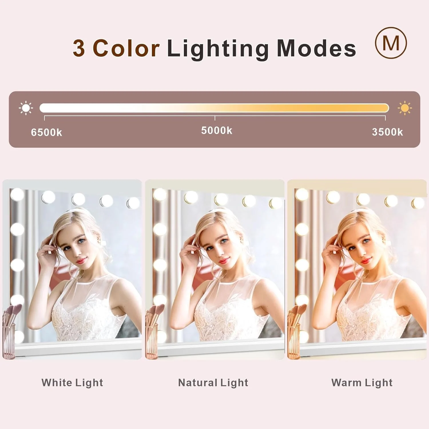 آینه آرایشی چراغ دار ST، 58cm x 46cm، آینه گریم چراغ دار، 15 لامپ LED با قابلیت تنظیم نور، 3 حالت نورپردازی رنگی، پورت شارژ USB، کنترل لمسی، قاب فلزی سفید محکم آینه آرایشی چراغ دار ST، 58cm x 46cm، آینه گریم چراغ دار، 15 لامپ LED با قابلیت تنظیم نور، 3 حالت نورپردازی رنگی، پورت شارژ USB، کنترل لمسی، قاب فلزی سفید محکم