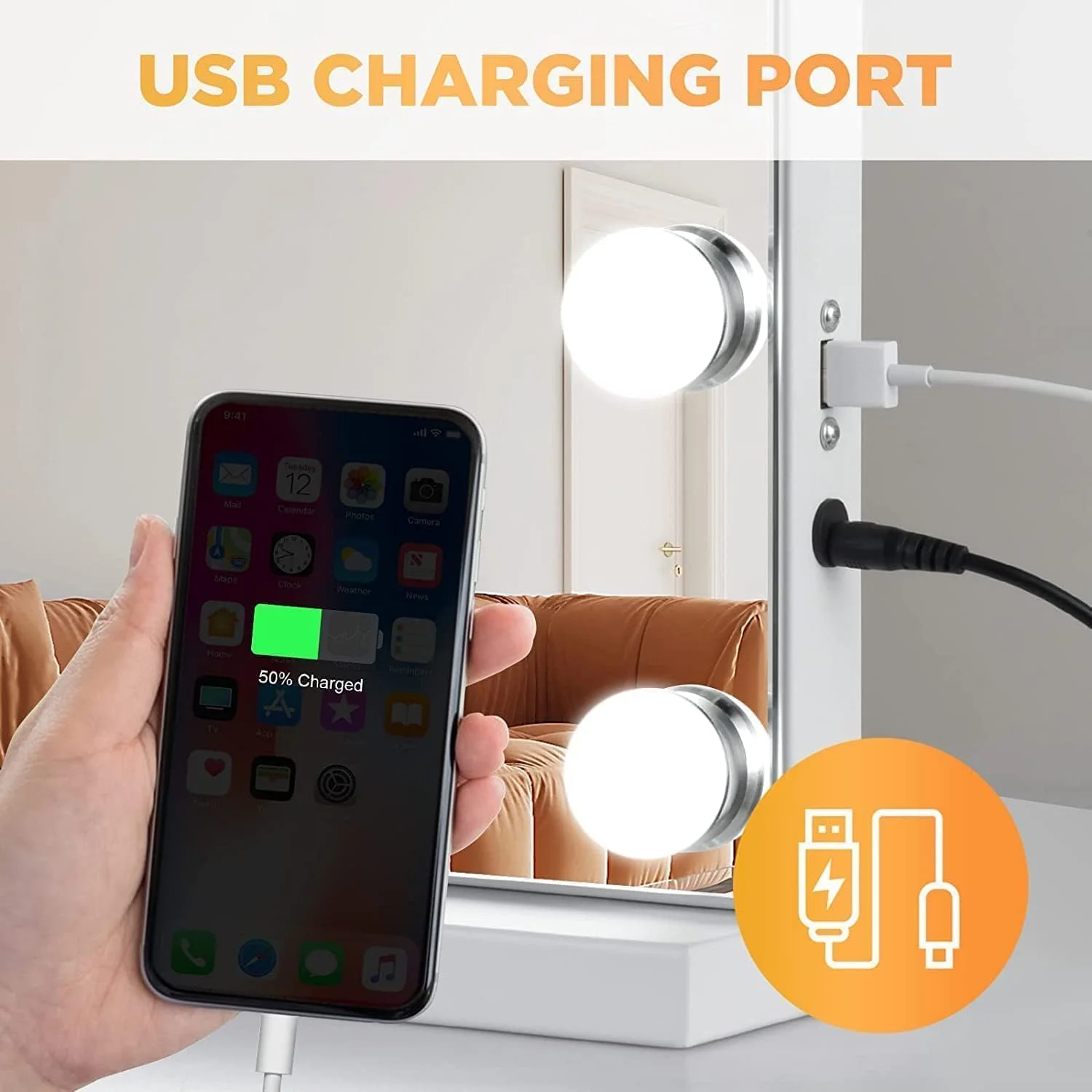 آینه آرایشی ST با نور، 20 لامپ LED با قابلیت تنظیم نور، عرض 62 سانتی متر (24 اینچ) آینه آرایش با 3 رنگ نور، پورت شارژ USB آینه بزرگنمایی 10 برابر سفید آینه آرایشی ST با نور، 20 لامپ LED با قابلیت تنظیم نور، عرض 62 سانتی متر (24 اینچ) آینه آرایش با 3 رنگ نور، پورت شارژ USB آینه بزرگنمایی 10 برابر سفید