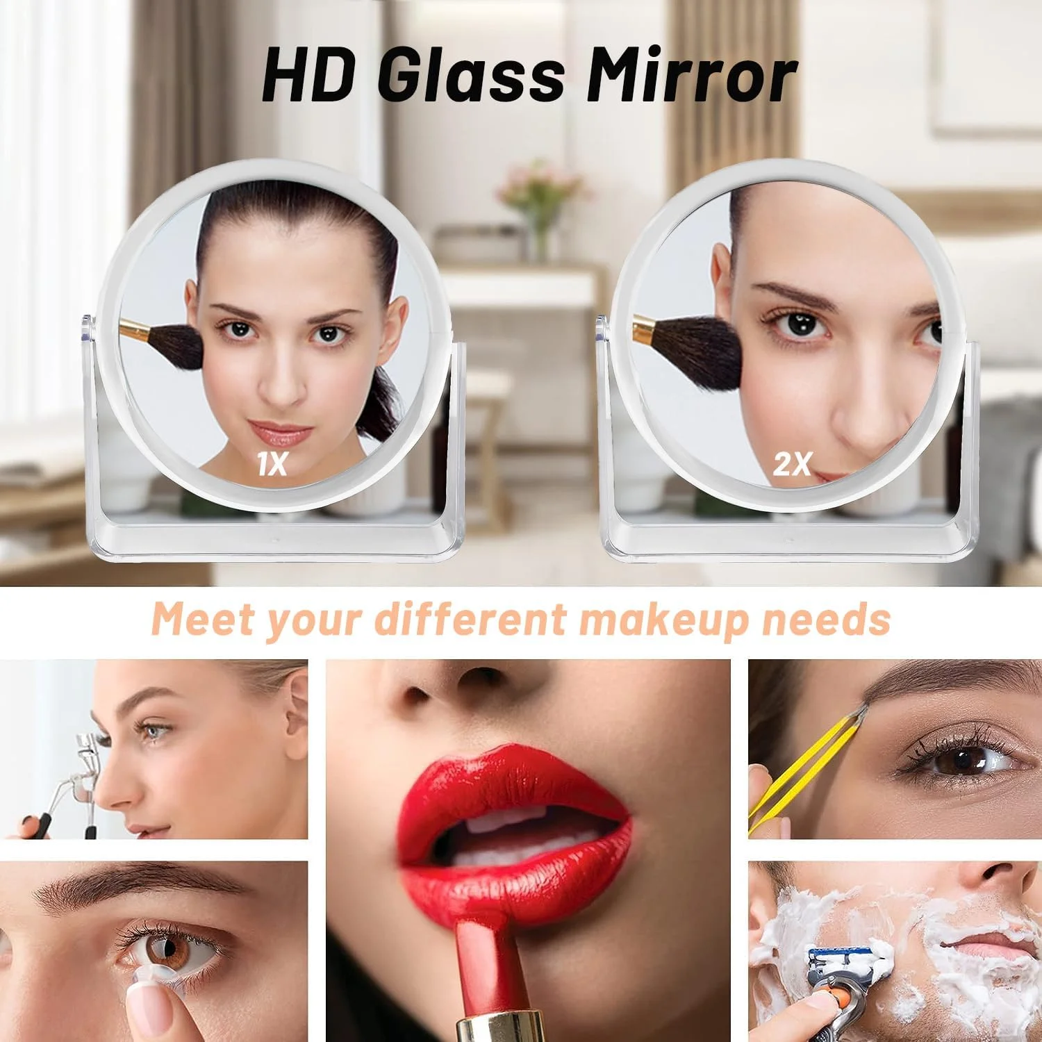 آینه آرایشی بزرگنمایی SPNOR، آینه دو طرفه اصلاح صورت مناسب حمام، چرخش 360 درجه، مناسب میز آرایش، آینه دایره ای برای حالت دادن به مو، زیبایی یا برداشتن ابرو