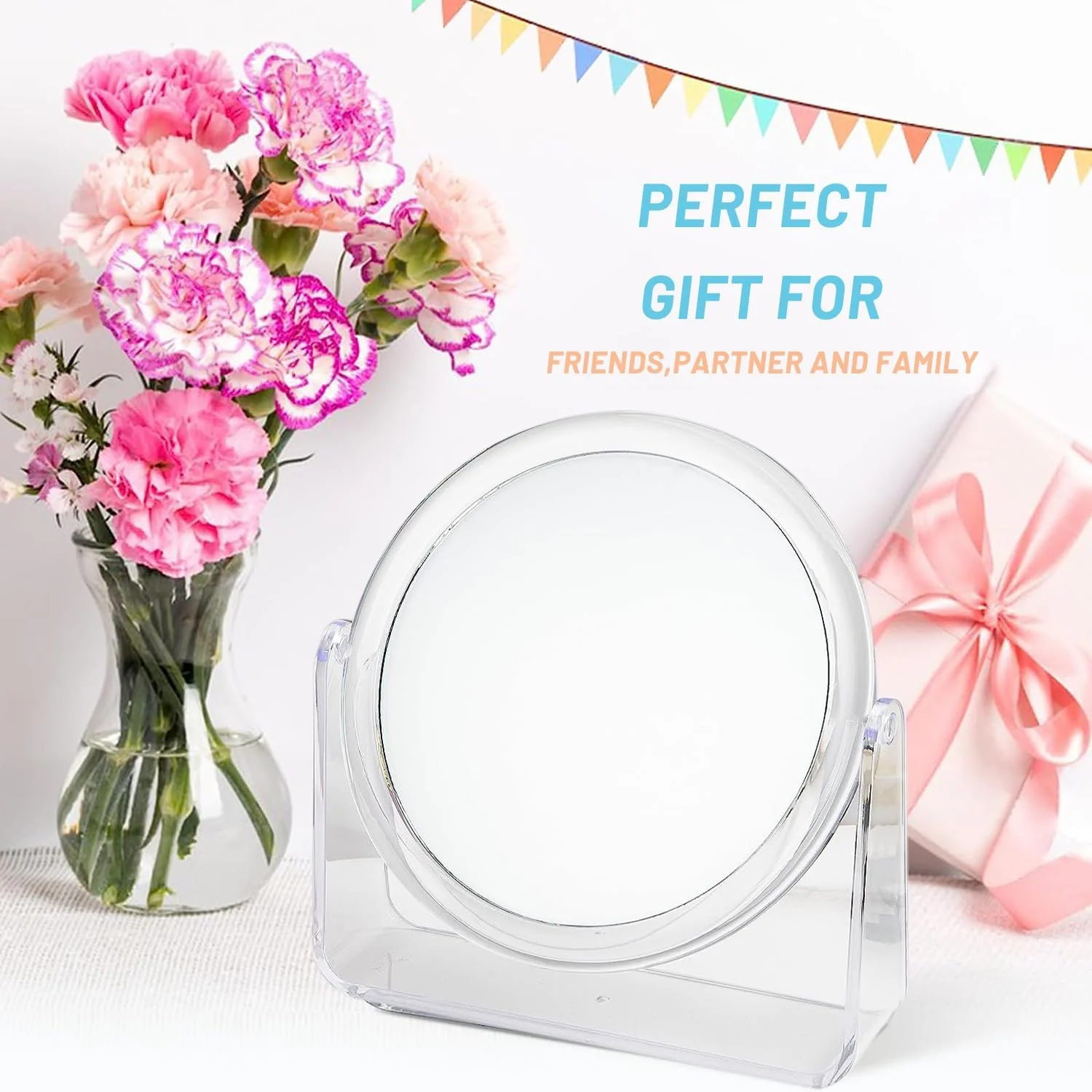 آینه آرایشی بزرگنمایی SPNOR، آینه دو طرفه اصلاح صورت مناسب حمام، چرخش 360 درجه، مناسب میز آرایش، آینه دایره ای برای حالت دادن به مو، زیبایی یا برداشتن ابرو