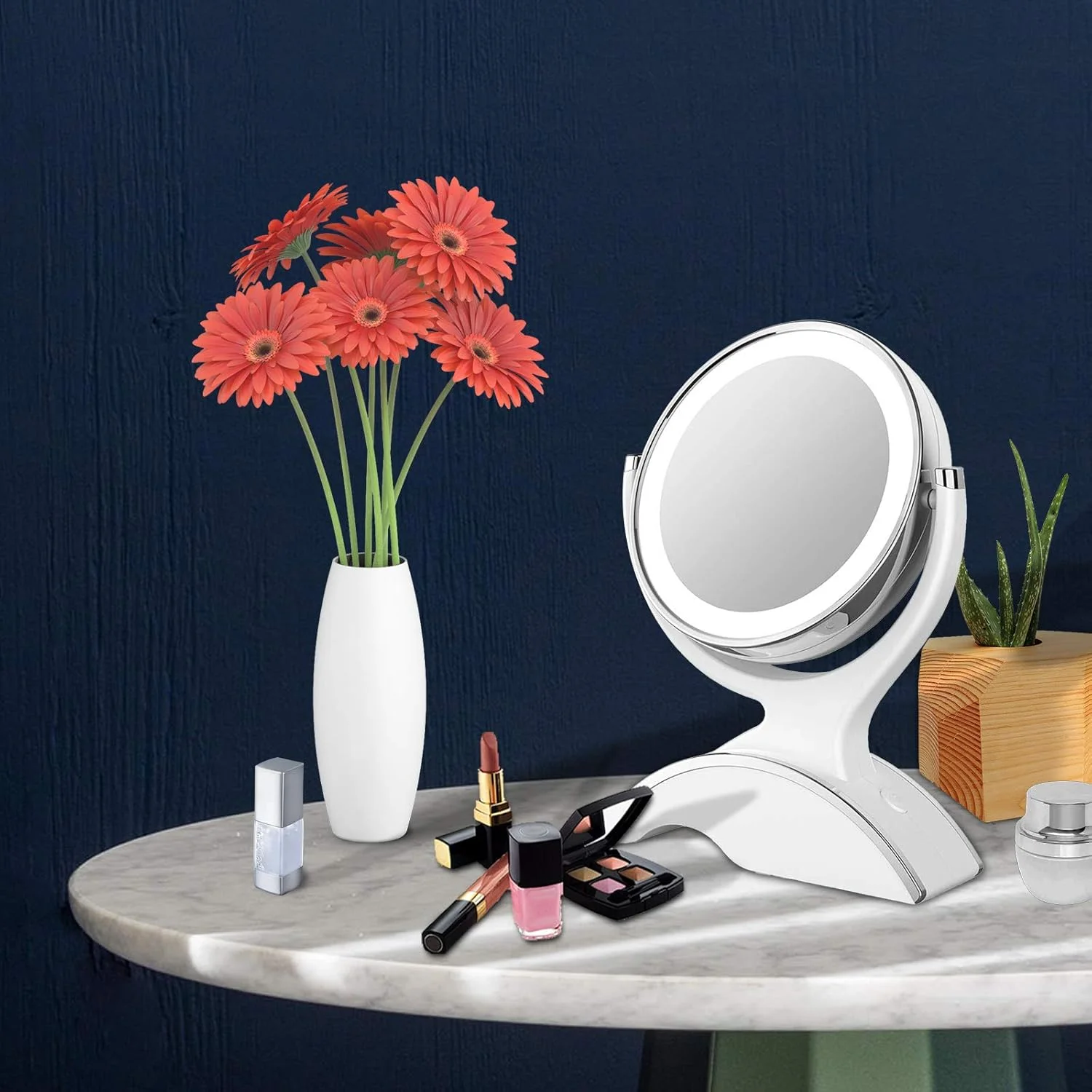 آینه آرایشی دو طرفه 360 درجه برف دانه ای با بزرگنمایی (سفید) آینه آرایشی دو طرفه 360 درجه برف دانه ای با بزرگنمایی (سفید)