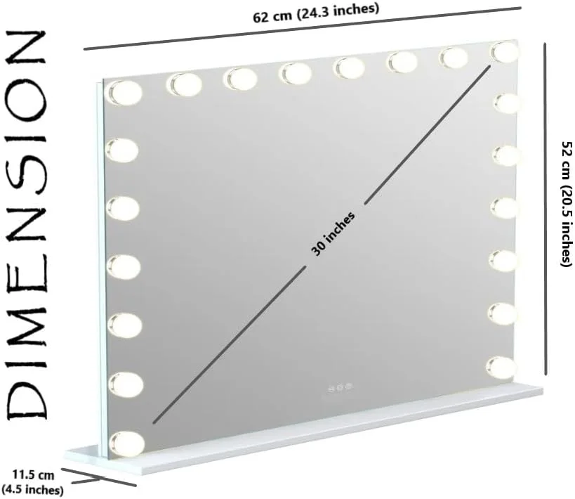 آینه آرایشی ST با نور، 20 لامپ LED با قابلیت تنظیم نور، عرض 62 سانتی متر (24 اینچ) آینه آرایش با 3 رنگ نور، پورت شارژ USB آینه بزرگنمایی 10 برابر سفید آینه آرایشی ST با نور، 20 لامپ LED با قابلیت تنظیم نور، عرض 62 سانتی متر (24 اینچ) آینه آرایش با 3 رنگ نور، پورت شارژ USB آینه بزرگنمایی 10 برابر سفید