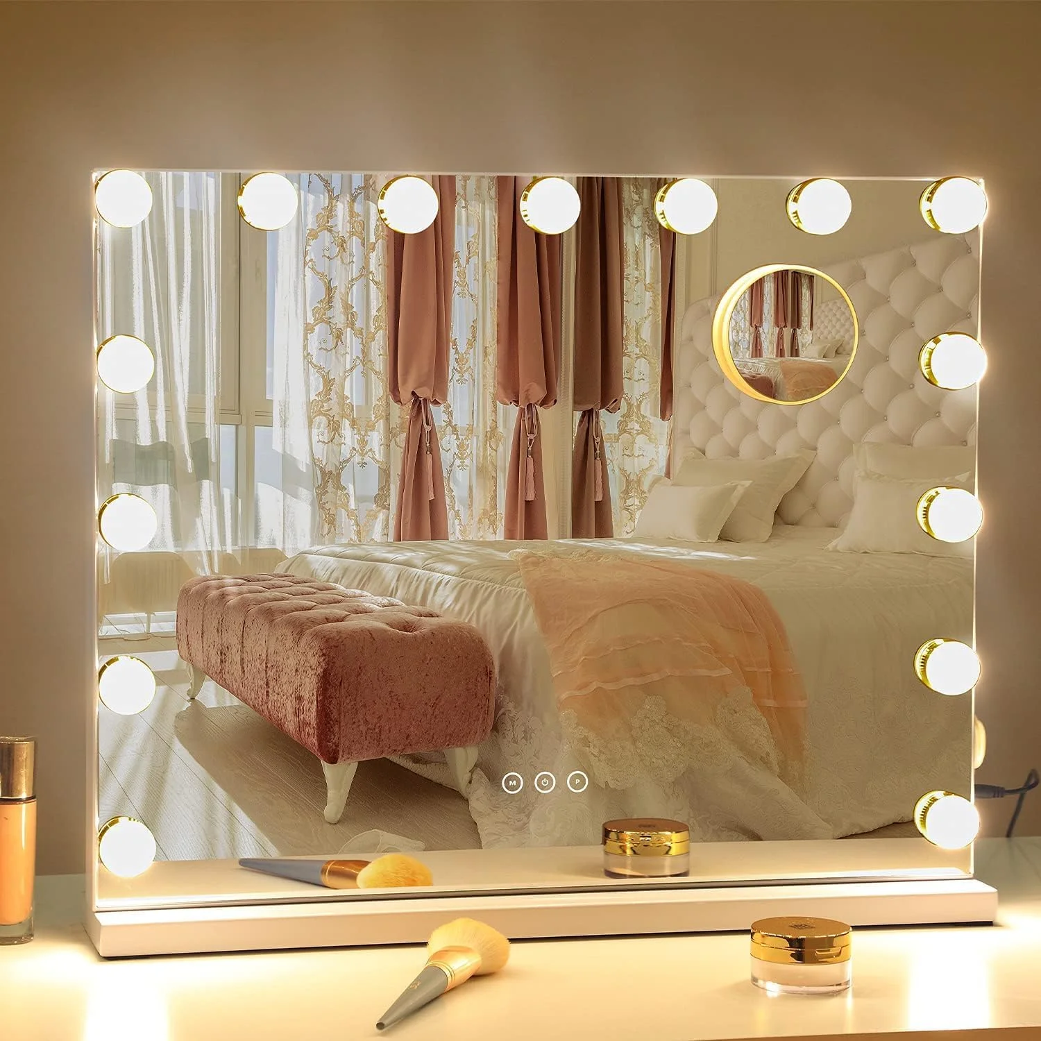 آینه آرایشی چراغ دار ST، 58cm x 46cm، آینه گریم چراغ دار، 15 لامپ LED با قابلیت تنظیم نور، 3 حالت نورپردازی رنگی، پورت شارژ USB، کنترل لمسی، قاب فلزی سفید محکم آینه آرایشی چراغ دار ST، 58cm x 46cm، آینه گریم چراغ دار، 15 لامپ LED با قابلیت تنظیم نور، 3 حالت نورپردازی رنگی، پورت شارژ USB، کنترل لمسی، قاب فلزی سفید محکم