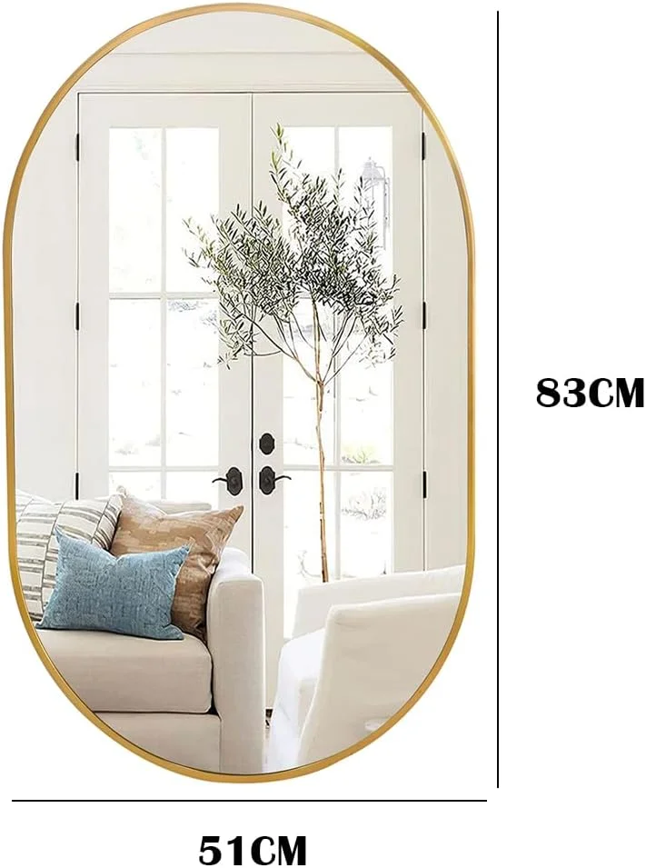 آینه حمام MUMOO BEAR، آینه بیضی دیواری با قاب فلزی برای آرایش، آینه دیواری مدرن برای حمام، راهرو، دکور دیوار اتاق نشیمن (طلایی، 51 * 83 سانتی متر) آینه حمام MUMOO BEAR، آینه بیضی دیواری با قاب فلزی برای آرایش، آینه دیواری مدرن برای حمام، راهرو، دکور دیوار اتاق نشیمن (طلایی، 51 * 83 سانتی متر)