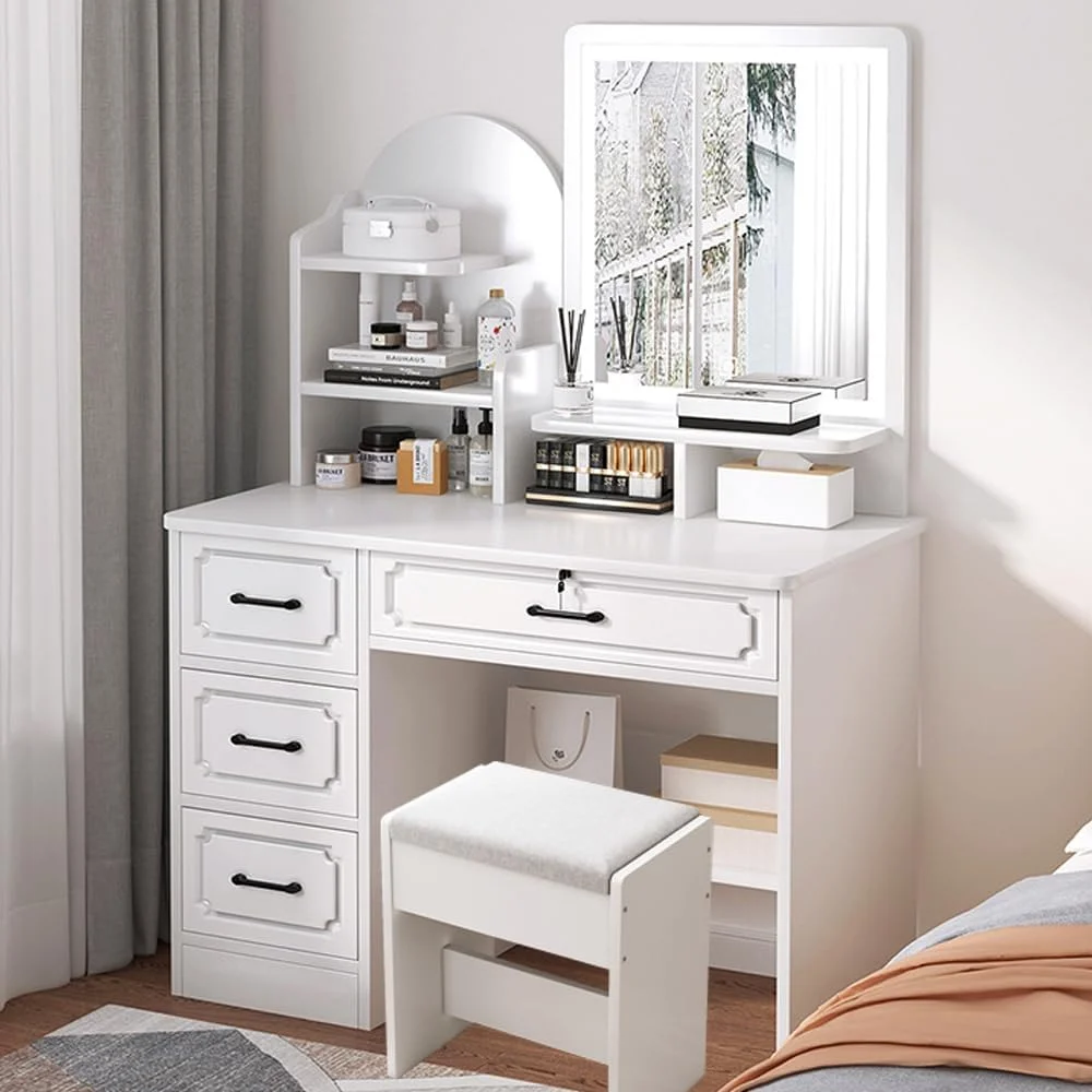 میز آرایش چند منظوره با آینه LED و صندلی 80 سانتی متر میز آرایش چند منظوره با آینه LED و صندلی 80 سانتی متر