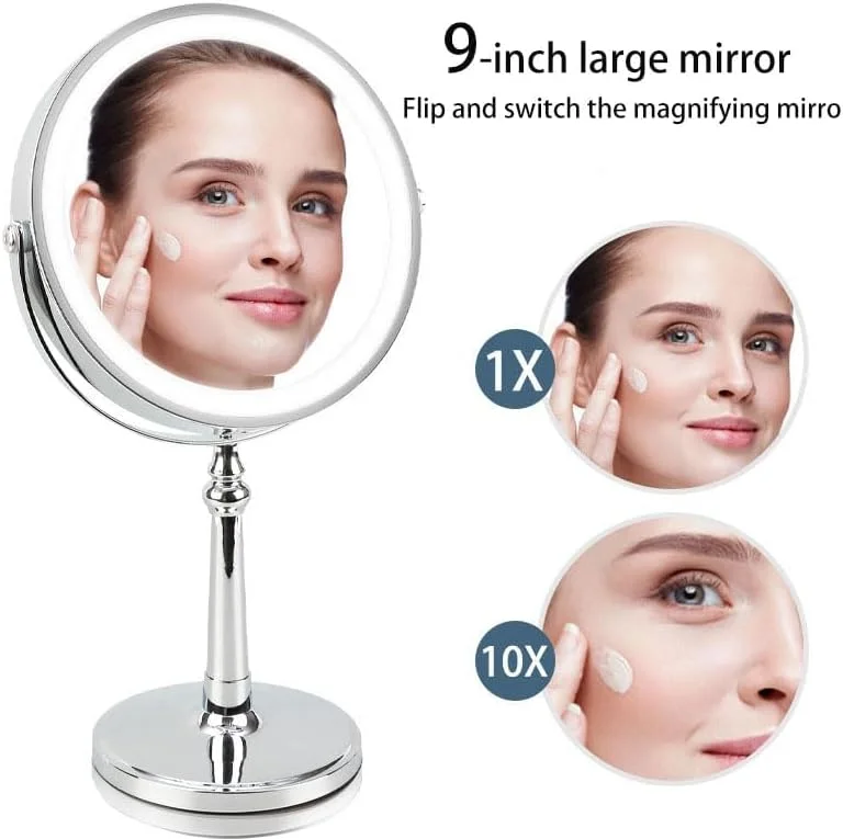 آینه آرایشی چراغ دار NALACAL با بزرگنمایی 1x/10x، آینه رومیزی قابل تنظیم، آینه آرایشی چراغ دار با 3 رنگ نور و بزرگنمایی، آینه آرایشی دو طرفه چرخشی 360 درجه قابل شارژ آینه آرایشی چراغ دار NALACAL با بزرگنمایی 1x/10x، آینه رومیزی قابل تنظیم، آینه آرایشی چراغ دار با 3 رنگ نور و بزرگنمایی، آینه آرایشی دو طرفه چرخشی 360 درجه قابل شارژ