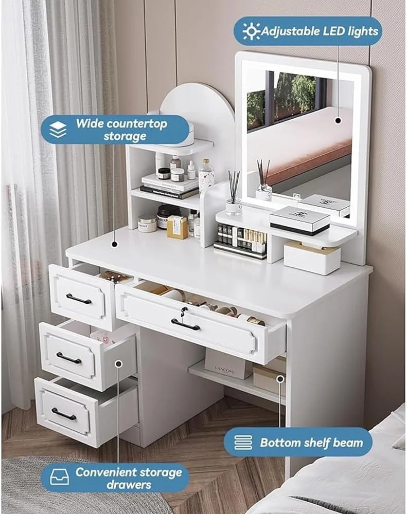 میز آرایش چند منظوره با آینه LED و صندلی 80 سانتی متر میز آرایش چند منظوره با آینه LED و صندلی 80 سانتی متر