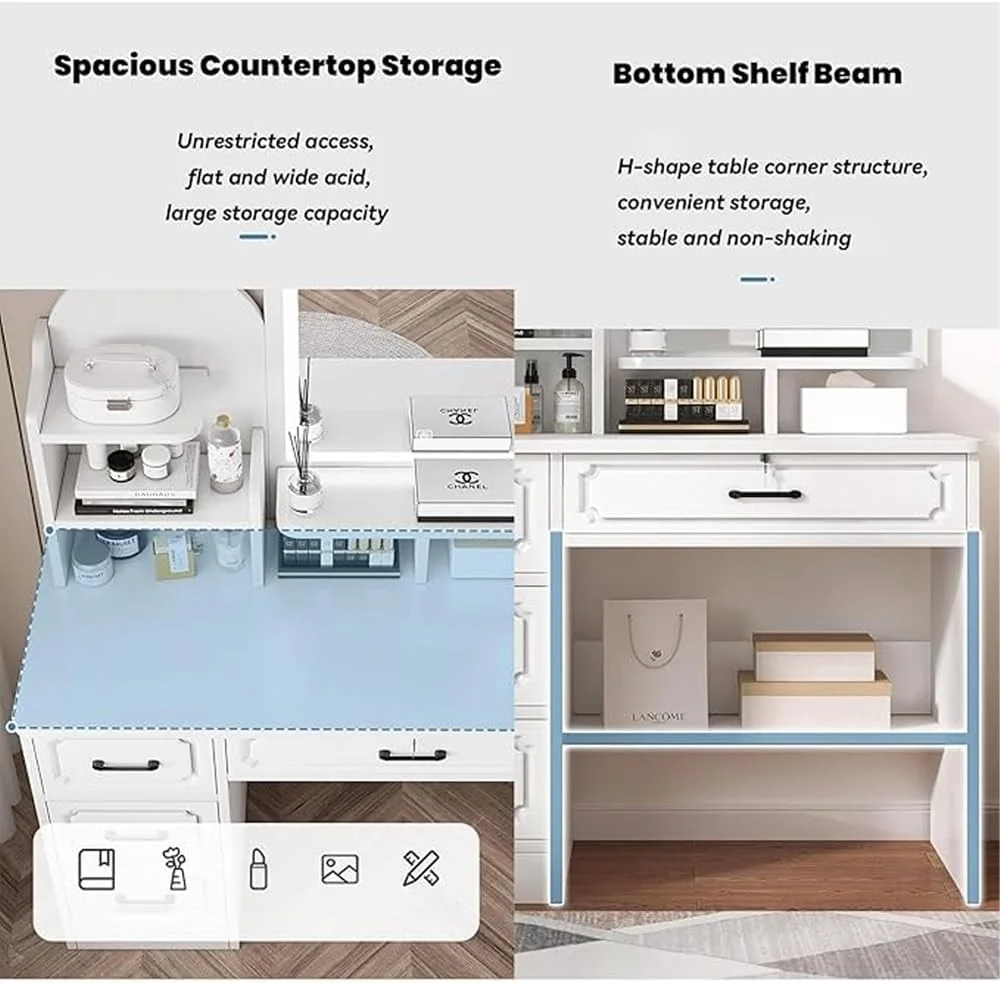 میز آرایش چند منظوره با آینه LED و صندلی 80 سانتی متر میز آرایش چند منظوره با آینه LED و صندلی 80 سانتی متر