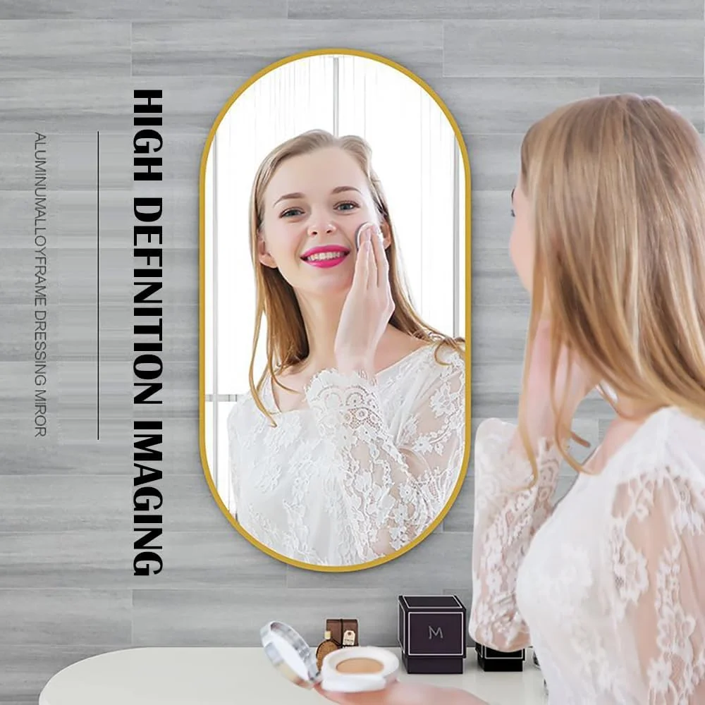 آینه حمام MUMOO BEAR، آینه بیضی دیواری با قاب فلزی برای آرایش، آینه دیواری مدرن برای حمام، راهرو، دکور دیوار اتاق نشیمن (طلایی، 51 * 83 سانتی متر) آینه حمام MUMOO BEAR، آینه بیضی دیواری با قاب فلزی برای آرایش، آینه دیواری مدرن برای حمام، راهرو، دکور دیوار اتاق نشیمن (طلایی، 51 * 83 سانتی متر)