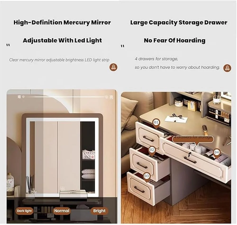 میز آرایش چند منظوره با آینه LED و صندلی 80 سانتی متر میز آرایش چند منظوره با آینه LED و صندلی 80 سانتی متر