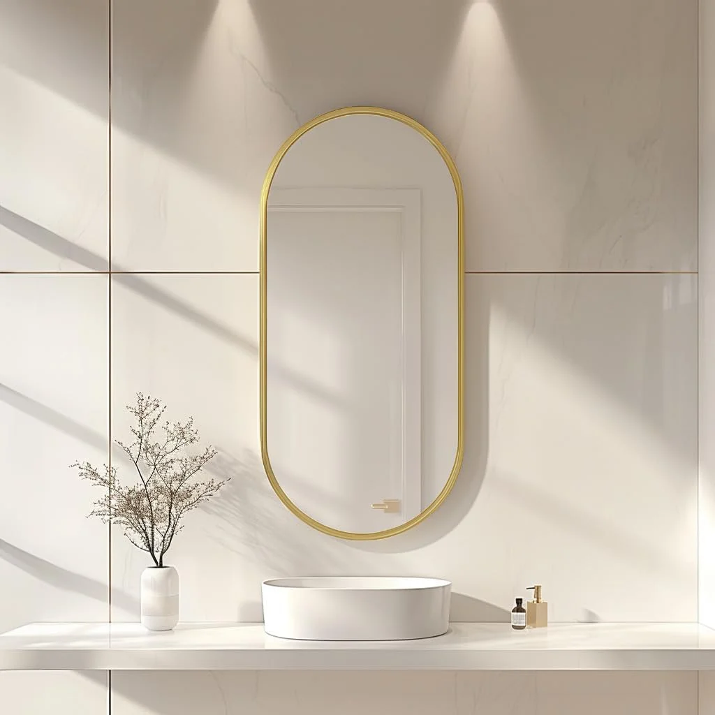 آینه حمام MUMOO BEAR، آینه بیضی دیواری با قاب فلزی برای آرایش، آینه دیواری مدرن برای حمام، راهرو، دکور دیوار اتاق نشیمن (طلایی، 51 * 83 سانتی متر) آینه حمام MUMOO BEAR، آینه بیضی دیواری با قاب فلزی برای آرایش، آینه دیواری مدرن برای حمام، راهرو، دکور دیوار اتاق نشیمن (طلایی، 51 * 83 سانتی متر)