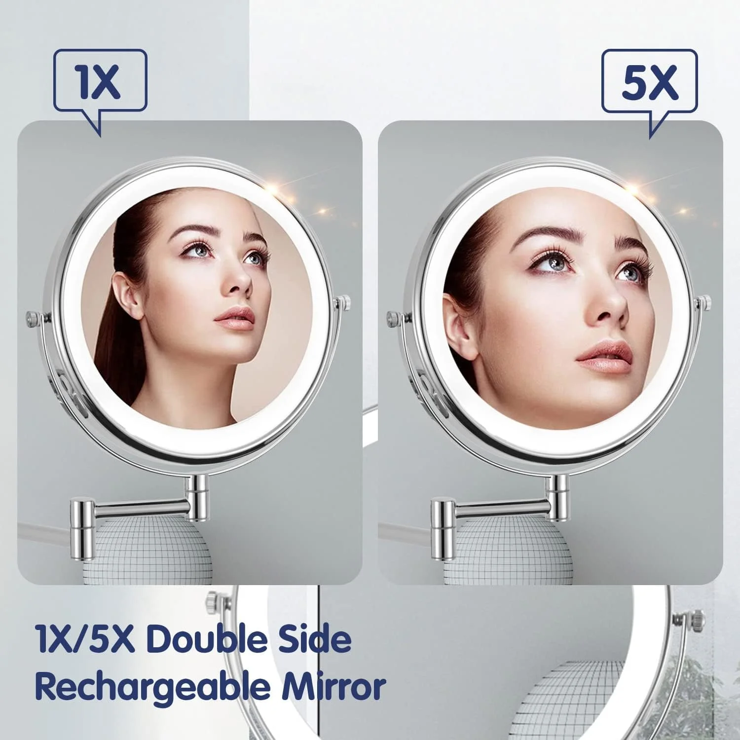 آینه آرایشی بزرگنمایی 1X/5X مونیرف با چراغ های LED، آینه آرایشی دیواری با باتری AAA با 3 رنگ نور و صفحه لمسی دیمر، آینه روشنایی دار 7 اینچی/18 سانتی متری آینه آرایشی بزرگنمایی 1X/5X مونیرف با چراغ های LED، آینه آرایشی دیواری با باتری AAA با 3 رنگ نور و صفحه لمسی دیمر، آینه روشنایی دار 7 اینچی/18 سانتی متری