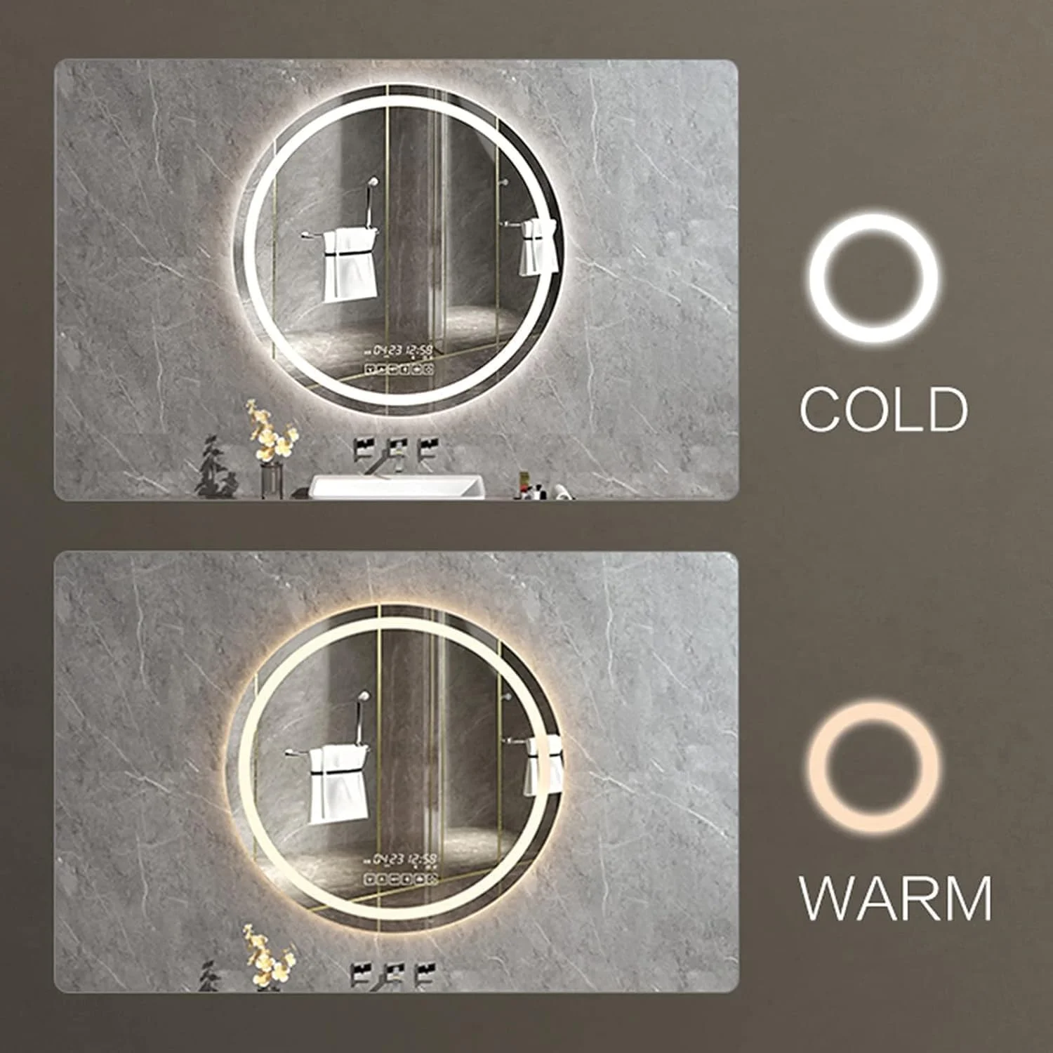 آینه حمام بدون قاب گرد نوا. آینه روشویی دیواری. سنسور لمسی ضد مه دیمر دار. چراغ ال ای دی روشن برای آرایش و اصلاح. اندازه 70 * 70 سانتی متر آینه حمام بدون قاب گرد نوا. آینه روشویی دیواری. سنسور لمسی ضد مه دیمر دار. چراغ ال ای دی روشن برای آرایش و اصلاح. اندازه 70 * 70 سانتی متر