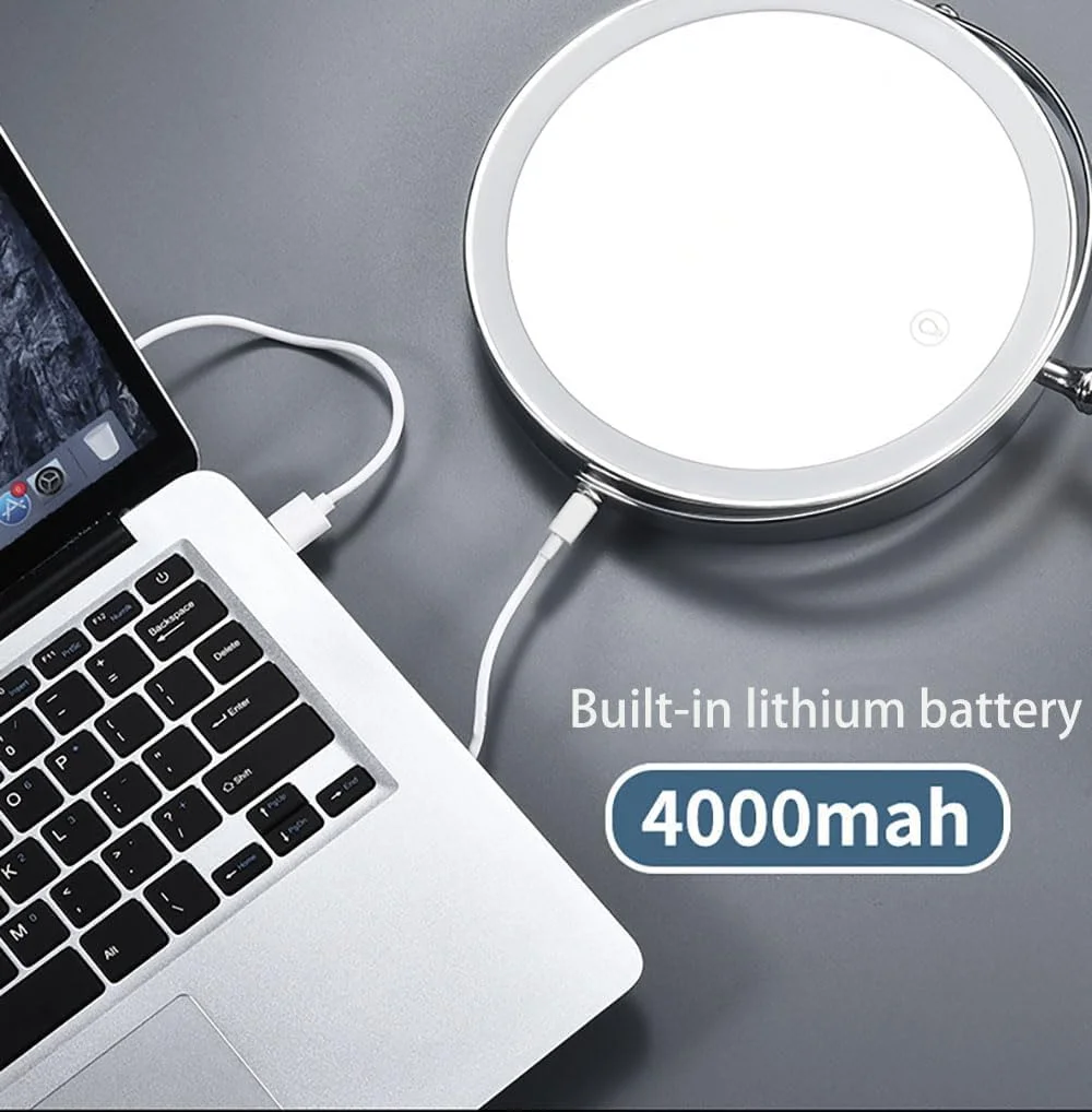 آینه آرایشی چراغ دار NALACAL با بزرگنمایی 1x/10x، آینه رومیزی قابل تنظیم، آینه آرایشی چراغ دار با 3 رنگ نور و بزرگنمایی، آینه آرایشی دو طرفه چرخشی 360 درجه قابل شارژ آینه آرایشی چراغ دار NALACAL با بزرگنمایی 1x/10x، آینه رومیزی قابل تنظیم، آینه آرایشی چراغ دار با 3 رنگ نور و بزرگنمایی، آینه آرایشی دو طرفه چرخشی 360 درجه قابل شارژ