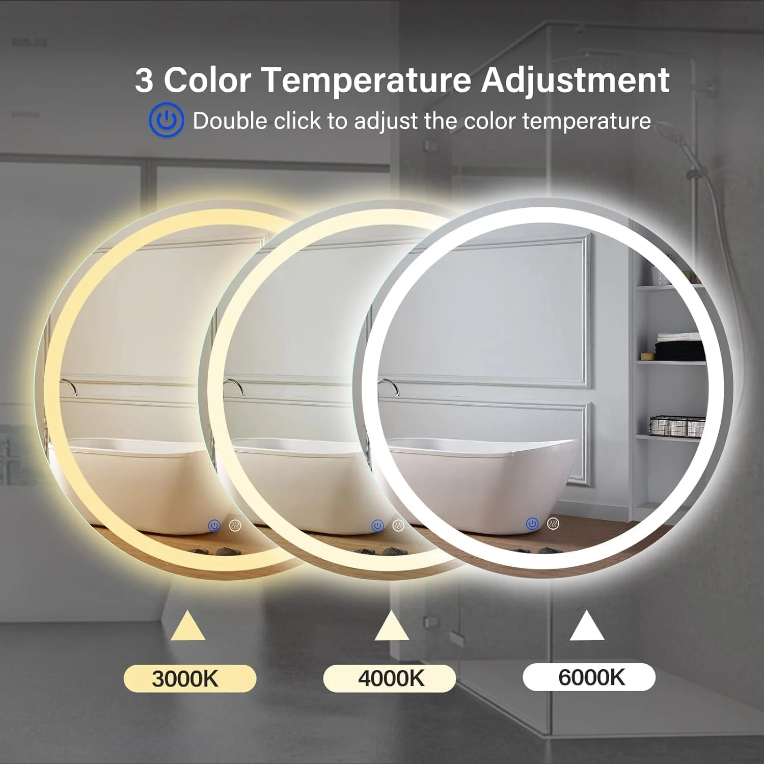 آینه حمام بدون قاب گرد نوا. آینه روشویی دیواری. سنسور لمسی ضد مه دیمر دار. چراغ ال ای دی روشن برای آرایش و اصلاح. اندازه 70 * 70 سانتی متر آینه حمام بدون قاب گرد نوا. آینه روشویی دیواری. سنسور لمسی ضد مه دیمر دار. چراغ ال ای دی روشن برای آرایش و اصلاح. اندازه 70 * 70 سانتی متر