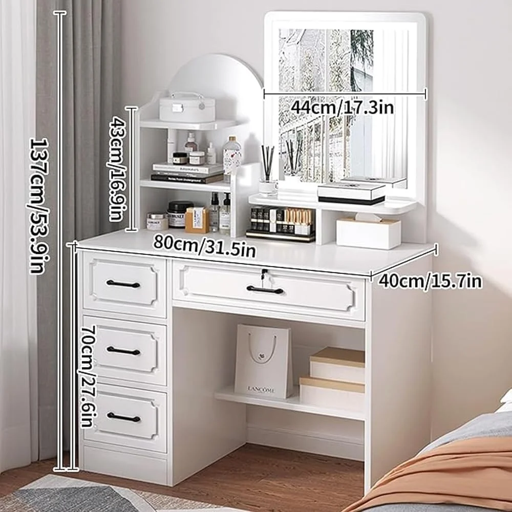 میز آرایش چند منظوره با آینه LED و صندلی 80 سانتی متر میز آرایش چند منظوره با آینه LED و صندلی 80 سانتی متر