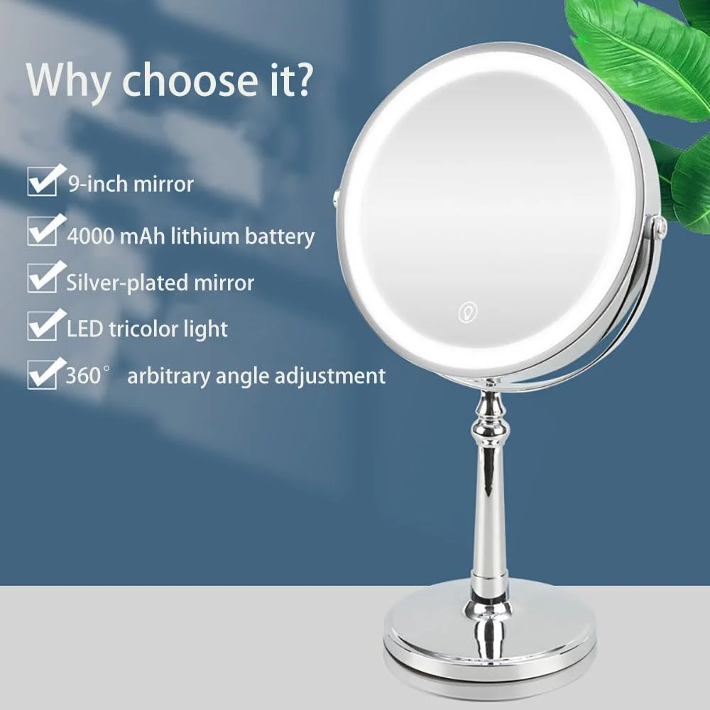 آینه آرایشی چراغ دار NALACAL با بزرگنمایی 1x/10x، آینه رومیزی قابل تنظیم، آینه آرایشی چراغ دار با 3 رنگ نور و بزرگنمایی، آینه آرایشی دو طرفه چرخشی 360 درجه قابل شارژ آینه آرایشی چراغ دار NALACAL با بزرگنمایی 1x/10x، آینه رومیزی قابل تنظیم، آینه آرایشی چراغ دار با 3 رنگ نور و بزرگنمایی، آینه آرایشی دو طرفه چرخشی 360 درجه قابل شارژ