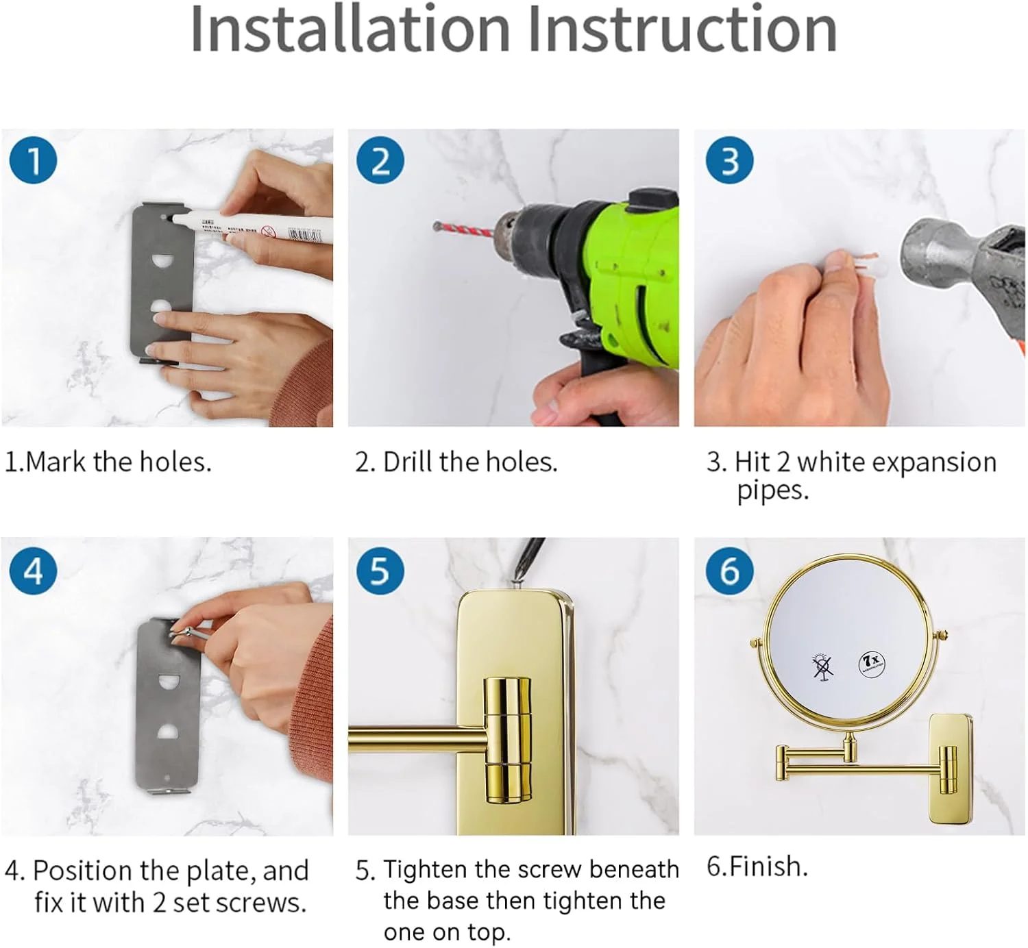 آینه آرایشی Nicesail، آینه بزرگنمایی 7X دیواری، آینه روشویی برای حمام، چرخان و قابل گسترش، جنس برنج و استیل 304 برای هتل یا خانه، روکش طلایی (8 اینچ، 7X) آینه آرایشی Nicesail، آینه بزرگنمایی 7X دیواری، آینه روشویی برای حمام، چرخان و قابل گسترش، جنس برنج و استیل 304 برای هتل یا خانه، روکش طلایی (8 اینچ، 7X)