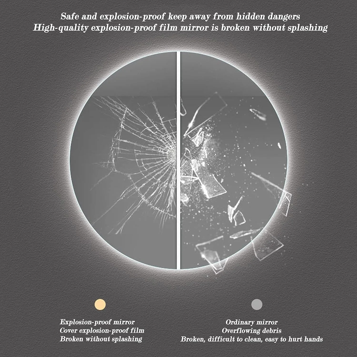 آینه حمام بدون قاب گرد نوا. آینه روشویی دیواری. سنسور لمسی ضد مه دیمر دار. چراغ ال ای دی روشن برای آرایش و اصلاح. اندازه 70 * 70 سانتی متر آینه حمام بدون قاب گرد نوا. آینه روشویی دیواری. سنسور لمسی ضد مه دیمر دار. چراغ ال ای دی روشن برای آرایش و اصلاح. اندازه 70 * 70 سانتی متر