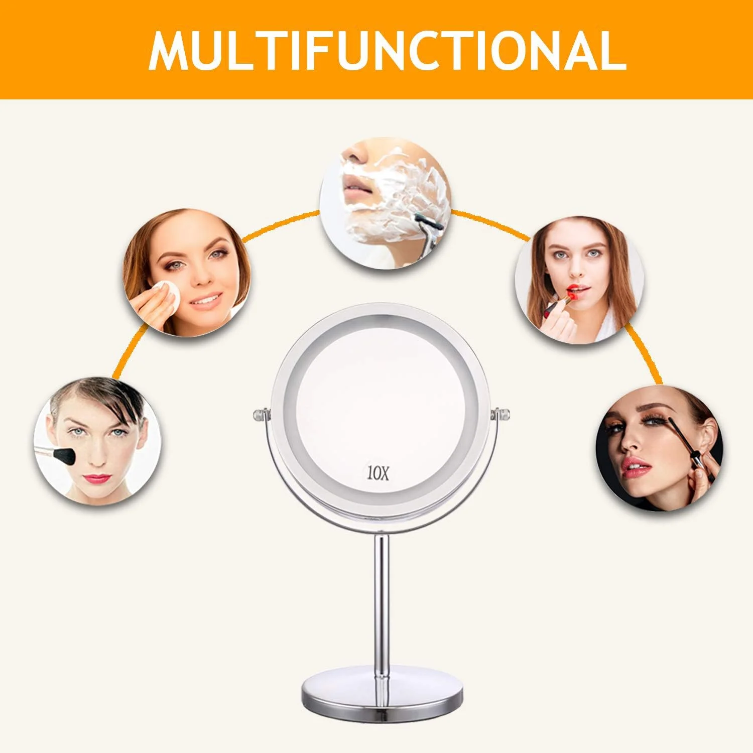 آینه آرایشی چراغ دار مامو خرسه - آینه رومیزی ال ای دی 7 اینچی با بزرگنمایی 10 برابر، دو طرفه چرخان، روکش کروم، نقره ای، B07VC98XPT آینه آرایشی چراغ دار مامو خرسه - آینه رومیزی ال ای دی 7 اینچی با بزرگنمایی 10 برابر، دو طرفه چرخان، روکش کروم، نقره ای، B07VC98XPT