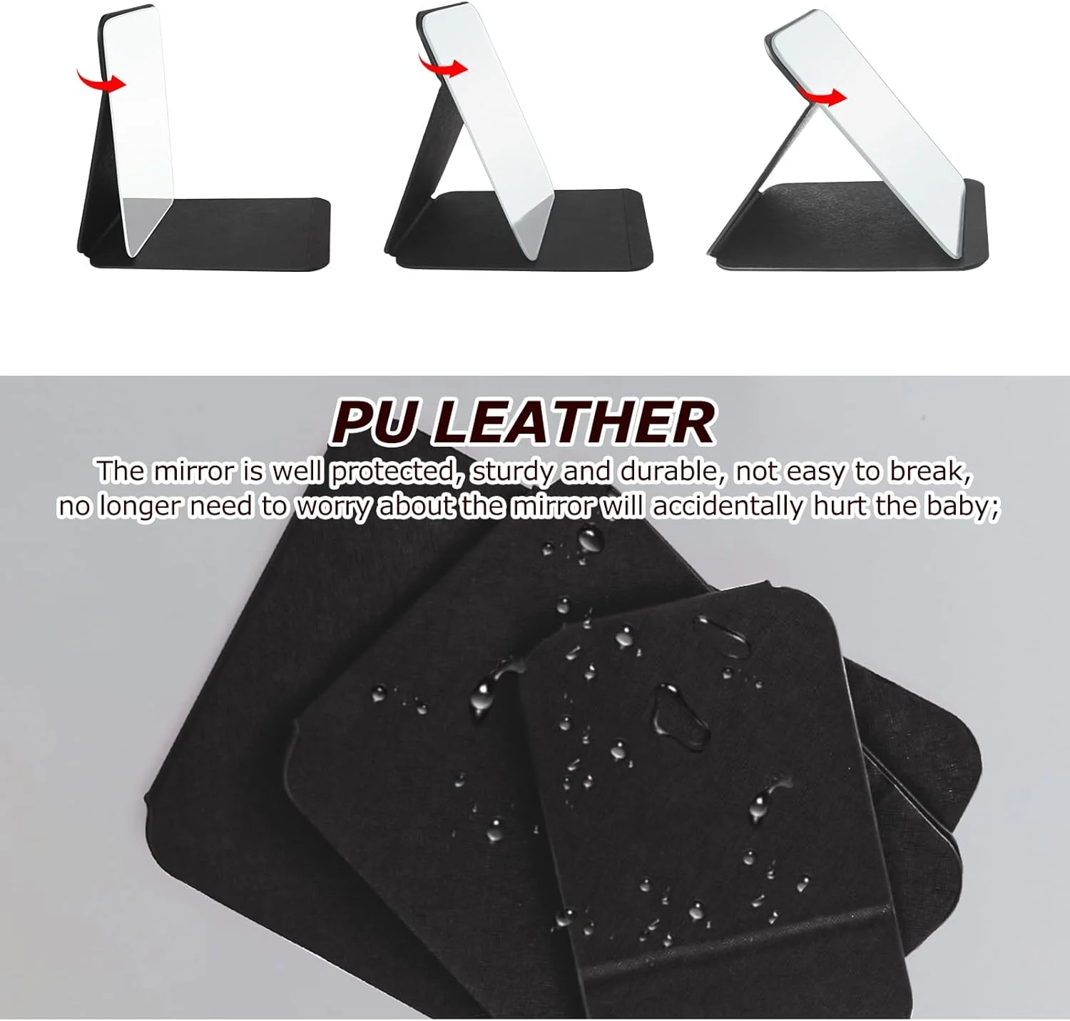 آینه آرایشی، آینه چرمی PU قابل حمل 10x15 سانتی متر، آینه رومیزی تاشو با پایه قابل تنظیم برای میز آرایش، دفتر، مسافرت (مشکی) آینه آرایشی، آینه چرمی PU قابل حمل 10x15 سانتی متر، آینه رومیزی تاشو با پایه قابل تنظیم برای میز آرایش، دفتر، مسافرت (مشکی)