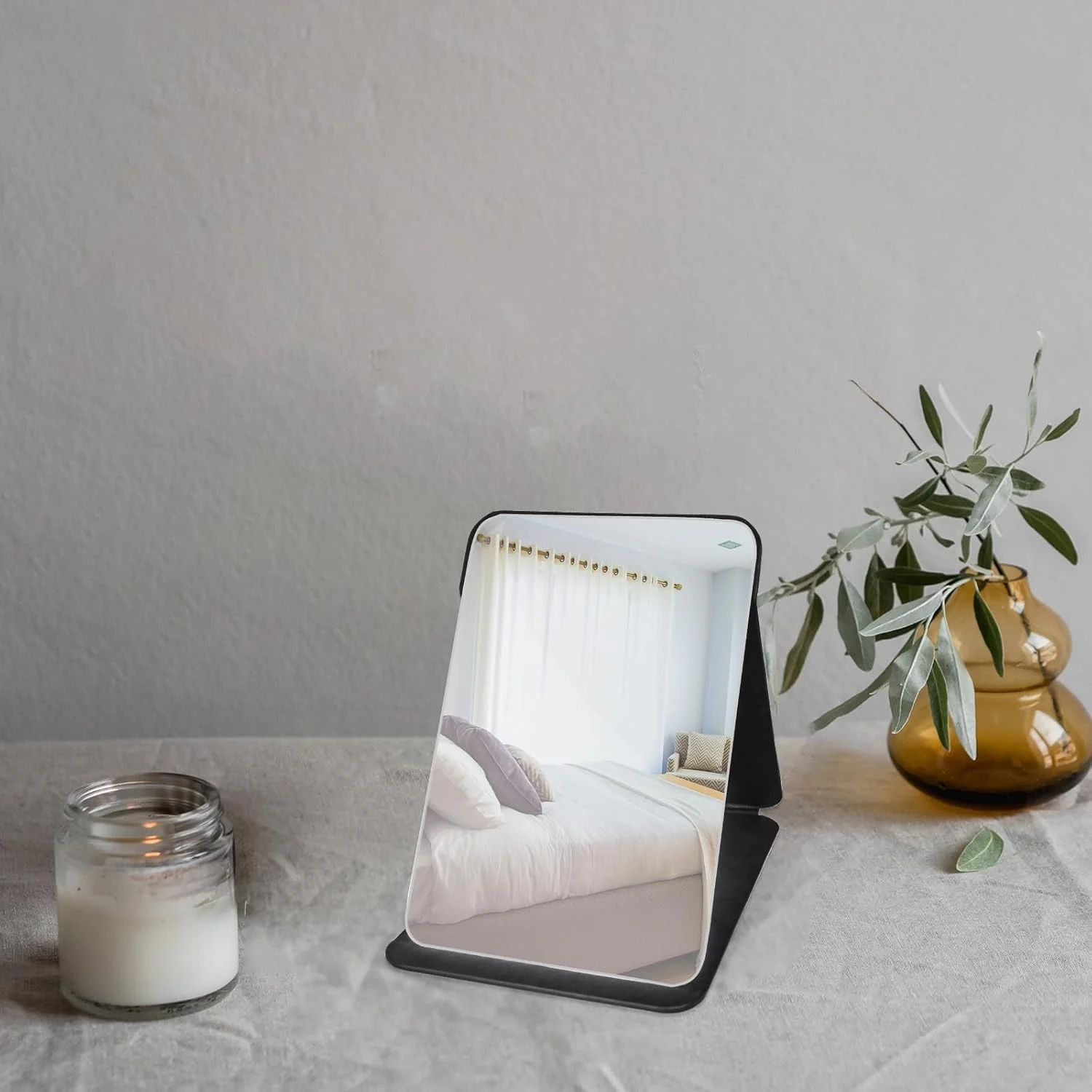 آینه آرایشی، آینه چرمی PU قابل حمل 10x15 سانتی متر، آینه رومیزی تاشو با پایه قابل تنظیم برای میز آرایش، دفتر، مسافرت (مشکی) آینه آرایشی، آینه چرمی PU قابل حمل 10x15 سانتی متر، آینه رومیزی تاشو با پایه قابل تنظیم برای میز آرایش، دفتر، مسافرت (مشکی)