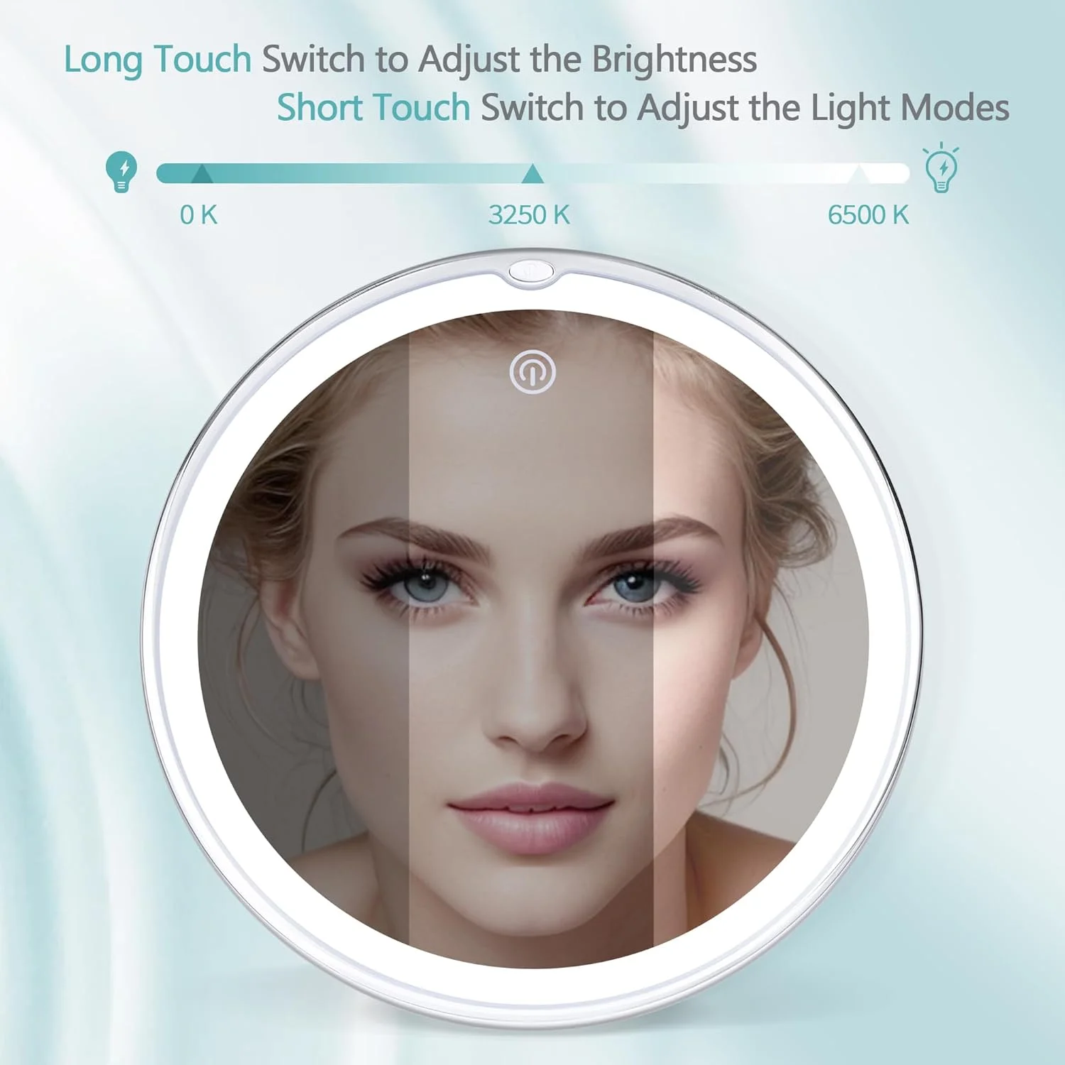 آینه آرایشی روشن کننده MIYADIVA با بزرگنمایی 30 برابر، آینه بزرگنمایی 30X با مکنده و نور، 3 حالت رنگی و روشنایی قابل تنظیم، آینه مکنده برای آینه روشویی 1500 میلی آمپر ساعت