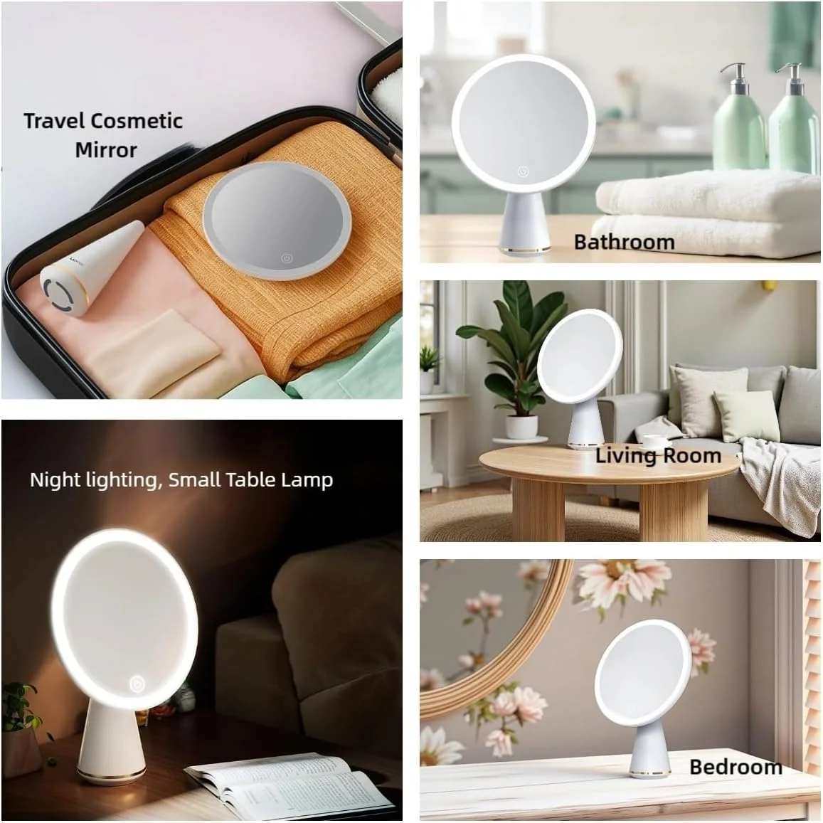 آینه با چراغ، آینه آرایشی با صفحه لمسی چرخش 360 درجه، قابل شارژ 1000 میلی آمپر ساعتی، با آینه LED با روشنایی قابل تنظیم 3 سطح، هدیه زنانه (سفید) آینه با چراغ، آینه آرایشی با صفحه لمسی چرخش 360 درجه، قابل شارژ 1000 میلی آمپر ساعتی، با آینه LED با روشنایی قابل تنظیم 3 سطح، هدیه زنانه (سفید)