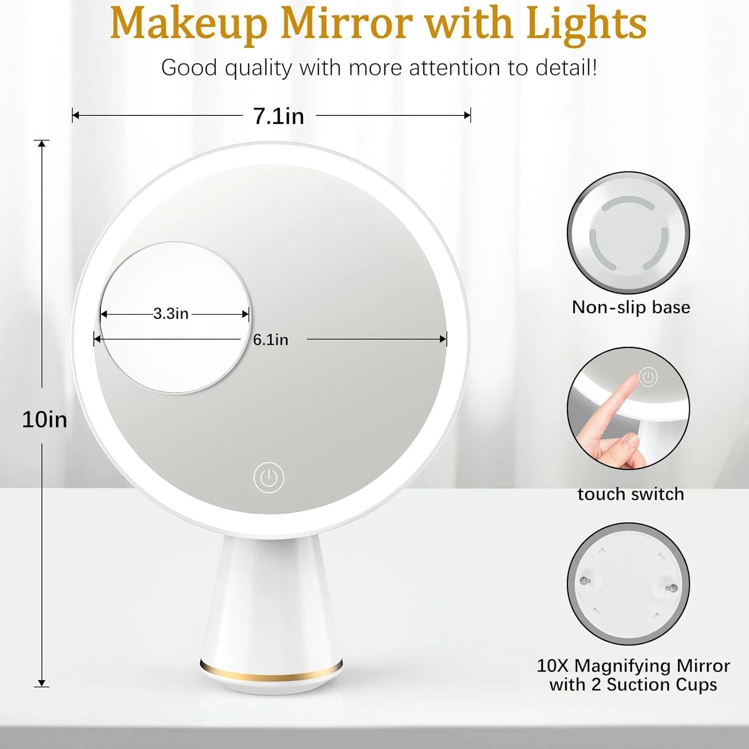 آینه با چراغ، آینه آرایشی با صفحه لمسی چرخش 360 درجه، قابل شارژ 1000 میلی آمپر ساعتی، با آینه LED با روشنایی قابل تنظیم 3 سطح، هدیه زنانه (سفید) آینه با چراغ، آینه آرایشی با صفحه لمسی چرخش 360 درجه، قابل شارژ 1000 میلی آمپر ساعتی، با آینه LED با روشنایی قابل تنظیم 3 سطح، هدیه زنانه (سفید)
