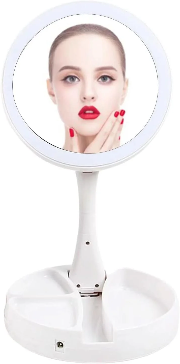 آینه آرایشی چراغ دار، آینه دو طرفه LED با بزرگنمایی 1x/10x، قطر 6.3 اینچ، مناسب برای مسافرت، آینه تاشو خانگی (سفید) آینه آرایشی چراغ دار، آینه دو طرفه LED با بزرگنمایی 1x/10x، قطر 6.3 اینچ، مناسب برای مسافرت، آینه تاشو خانگی (سفید)