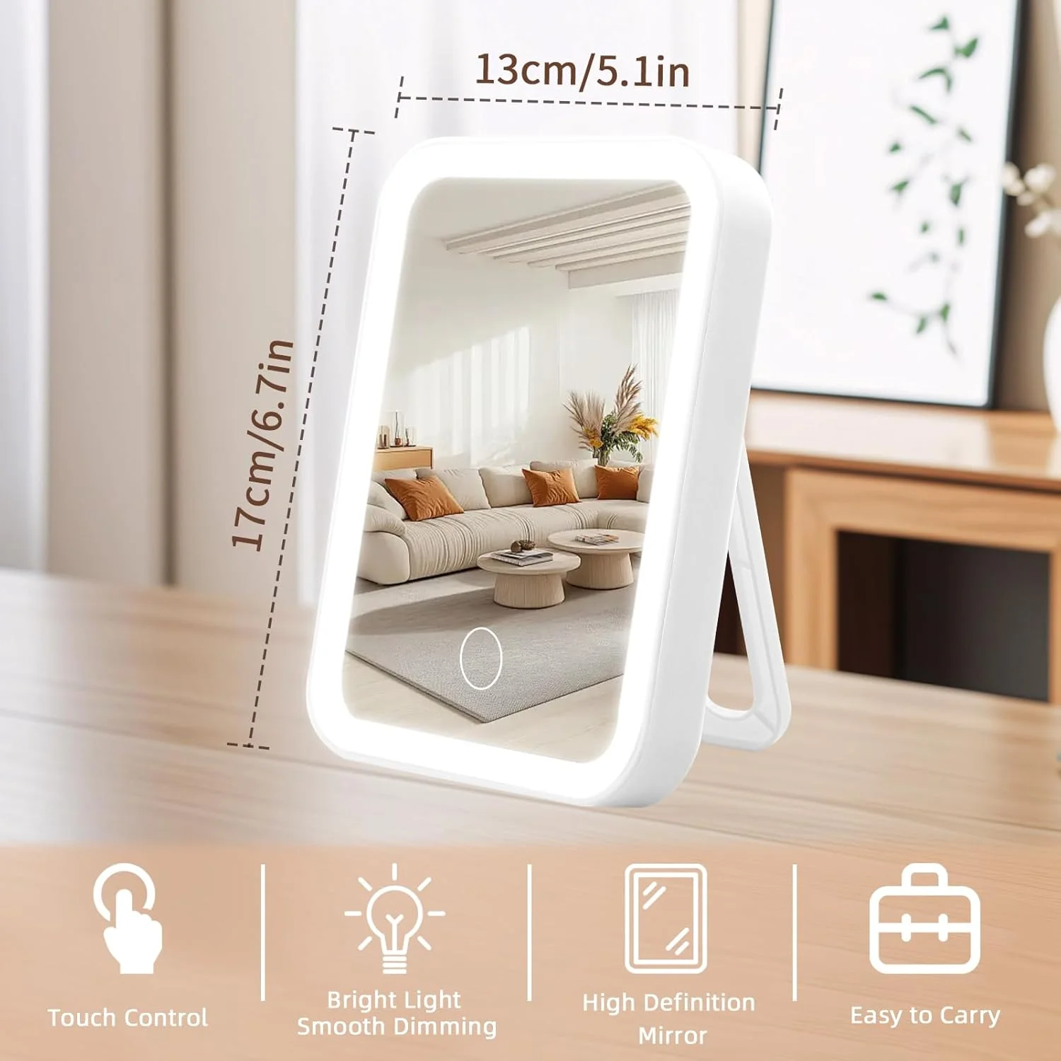 آینه آرایشی چراغ دار، آینه رومیزی شارژی با چراغ، آینه آرایشی با نور قابل تنظیم و کم نور شدن تدریجی با 3 رنگ، آینه آرایشی قابل حمل با کنترل لمسی برای مسافرت، هدیه برای زنان و دختران آینه آرایشی چراغ دار، آینه رومیزی شارژی با چراغ، آینه آرایشی با نور قابل تنظیم و کم نور شدن تدریجی با 3 رنگ، آینه آرایشی قابل حمل با کنترل لمسی برای مسافرت، هدیه برای زنان و دختران