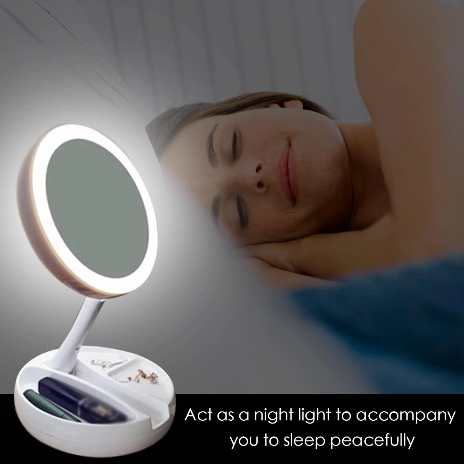 آینه آرایشی چراغ دار، آینه دو طرفه LED با بزرگنمایی 1x/10x، آینه تاشو 6.3 اینچی برای مسافرت و منزل (سفید) آینه آرایشی چراغ دار، آینه دو طرفه LED با بزرگنمایی 1x/10x، آینه تاشو 6.3 اینچی برای مسافرت و منزل (سفید)