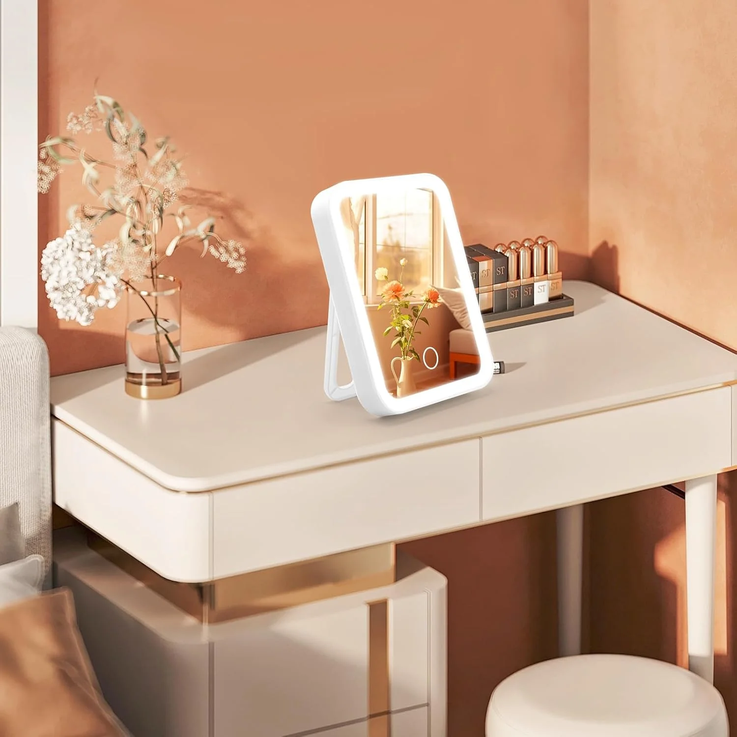 آینه آرایشی چراغ دار، آینه رومیزی شارژی با چراغ، آینه آرایشی با نور قابل تنظیم و کم نور شدن تدریجی با 3 رنگ، آینه آرایشی قابل حمل با کنترل لمسی برای مسافرت، هدیه برای زنان و دختران آینه آرایشی چراغ دار، آینه رومیزی شارژی با چراغ، آینه آرایشی با نور قابل تنظیم و کم نور شدن تدریجی با 3 رنگ، آینه آرایشی قابل حمل با کنترل لمسی برای مسافرت، هدیه برای زنان و دختران