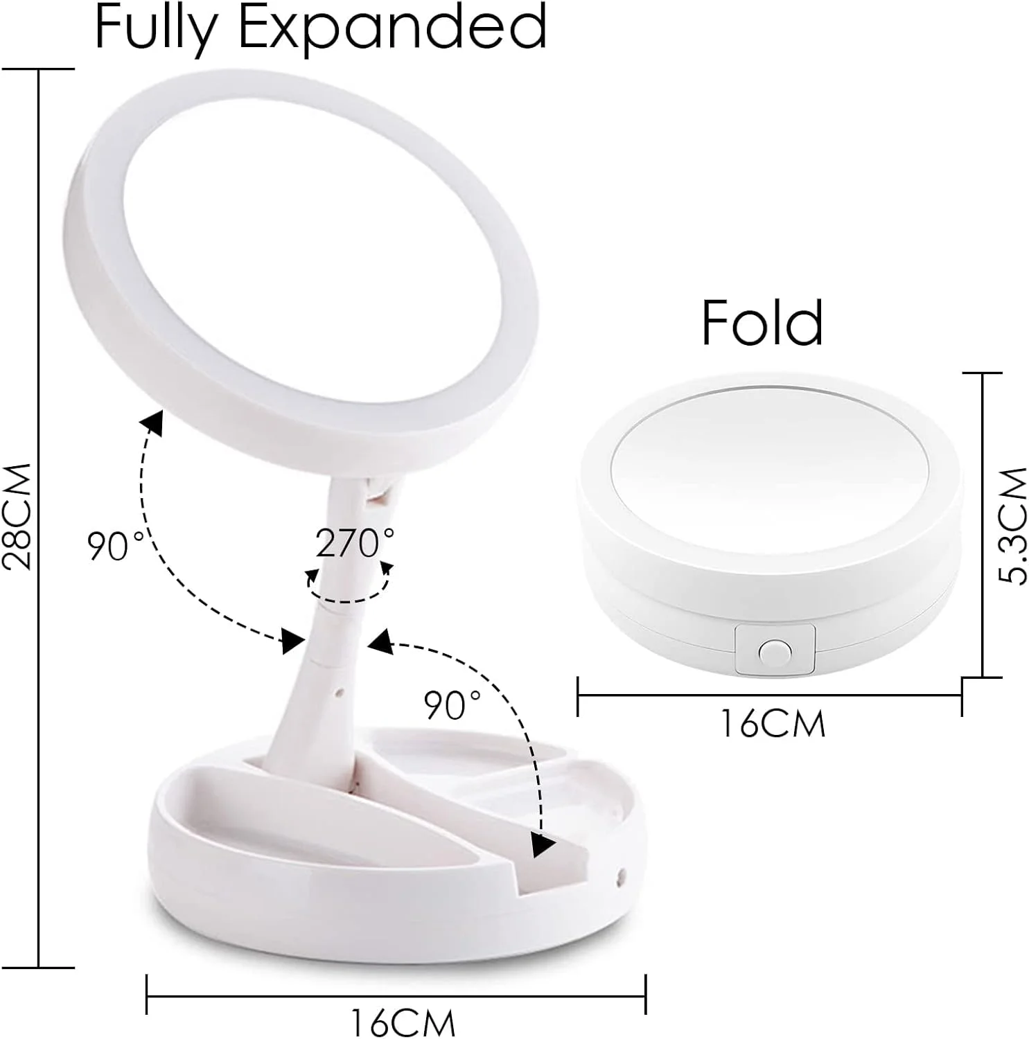 آینه آرایشی چراغ دار، آینه دو طرفه LED با بزرگنمایی 1x/10x، آینه تاشو 6.3 اینچی برای مسافرت و منزل (سفید) آینه آرایشی چراغ دار، آینه دو طرفه LED با بزرگنمایی 1x/10x، آینه تاشو 6.3 اینچی برای مسافرت و منزل (سفید)