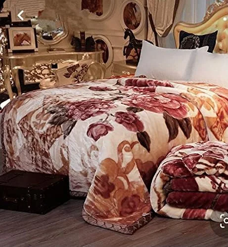 پتو مینک ابریشمی نرم طرح گلدار یک نفره Bezzilish Home، دولایه، طرح برجسته مناسب زمستان - طرح برجسته - بسته 1 عددی