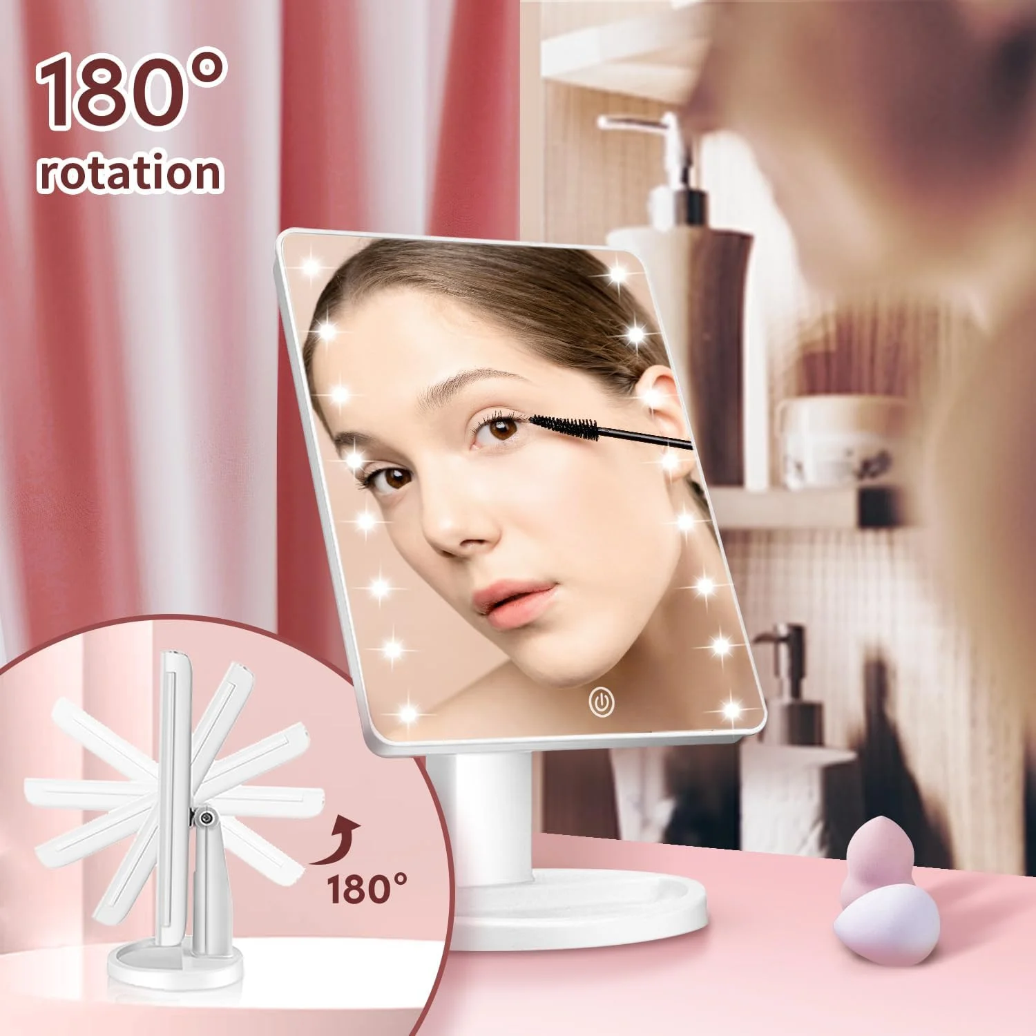 آینه آرایشی چراغ دار KOOKIN با 16 چراغ LED، چرخش آزاد 180 درجه، صفحه لمسی، روشنایی قابل تنظیم، منبع تغذیه دوگانه باتری USB، آینه زیبایی حمام (سفید) آینه آرایشی چراغ دار KOOKIN با 16 چراغ LED، چرخش آزاد 180 درجه، صفحه لمسی، روشنایی قابل تنظیم، منبع تغذیه دوگانه باتری USB، آینه زیبایی حمام (سفید)