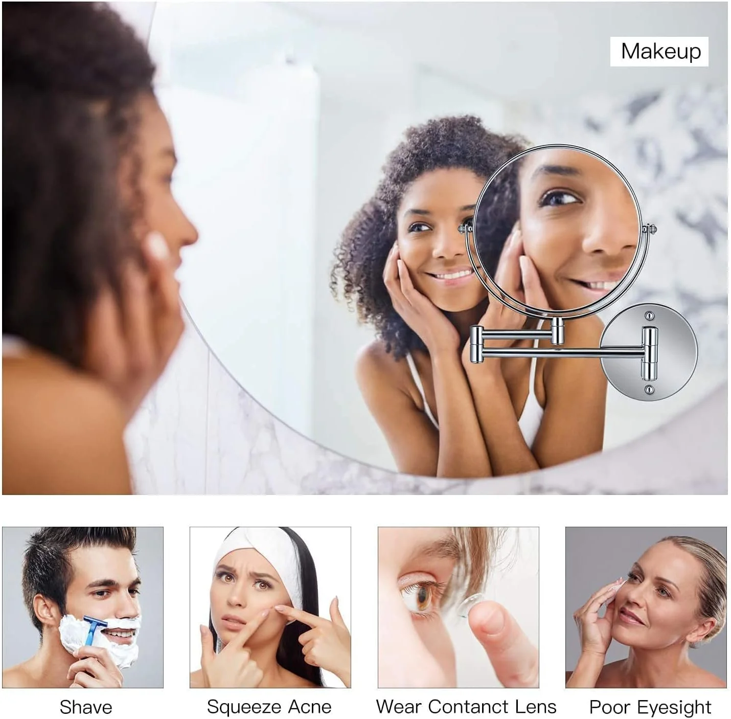 آینه آرایشی دیواری KEPTFIT، دو طرفه با بزرگنمایی 5 برابر، چرخش 360 درجه، آینه روشویی آرایشی قابل گسترش برای حمام هتل ها - 8 اینچ آینه آرایشی دیواری KEPTFIT، دو طرفه با بزرگنمایی 5 برابر، چرخش 360 درجه، آینه روشویی آرایشی قابل گسترش برای حمام هتل ها - 8 اینچ