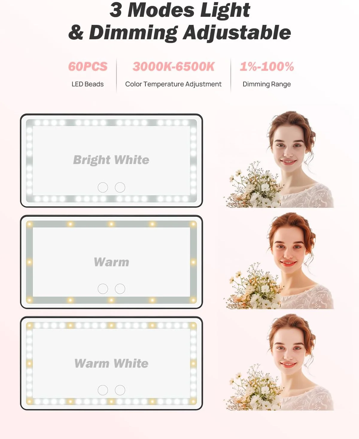 آینه آرایشی آفتابگیر خودرو JOYTUTUS با چراغ، 3 حالت نور و 60 LED، آینه آرایشی قابل حمل با کنترل لمسی و قابلیت تنظیم نور برای کامیون و SUV آینه آرایشی آفتابگیر خودرو JOYTUTUS با چراغ، 3 حالت نور و 60 LED، آینه آرایشی قابل حمل با کنترل لمسی و قابلیت تنظیم نور برای کامیون و SUV